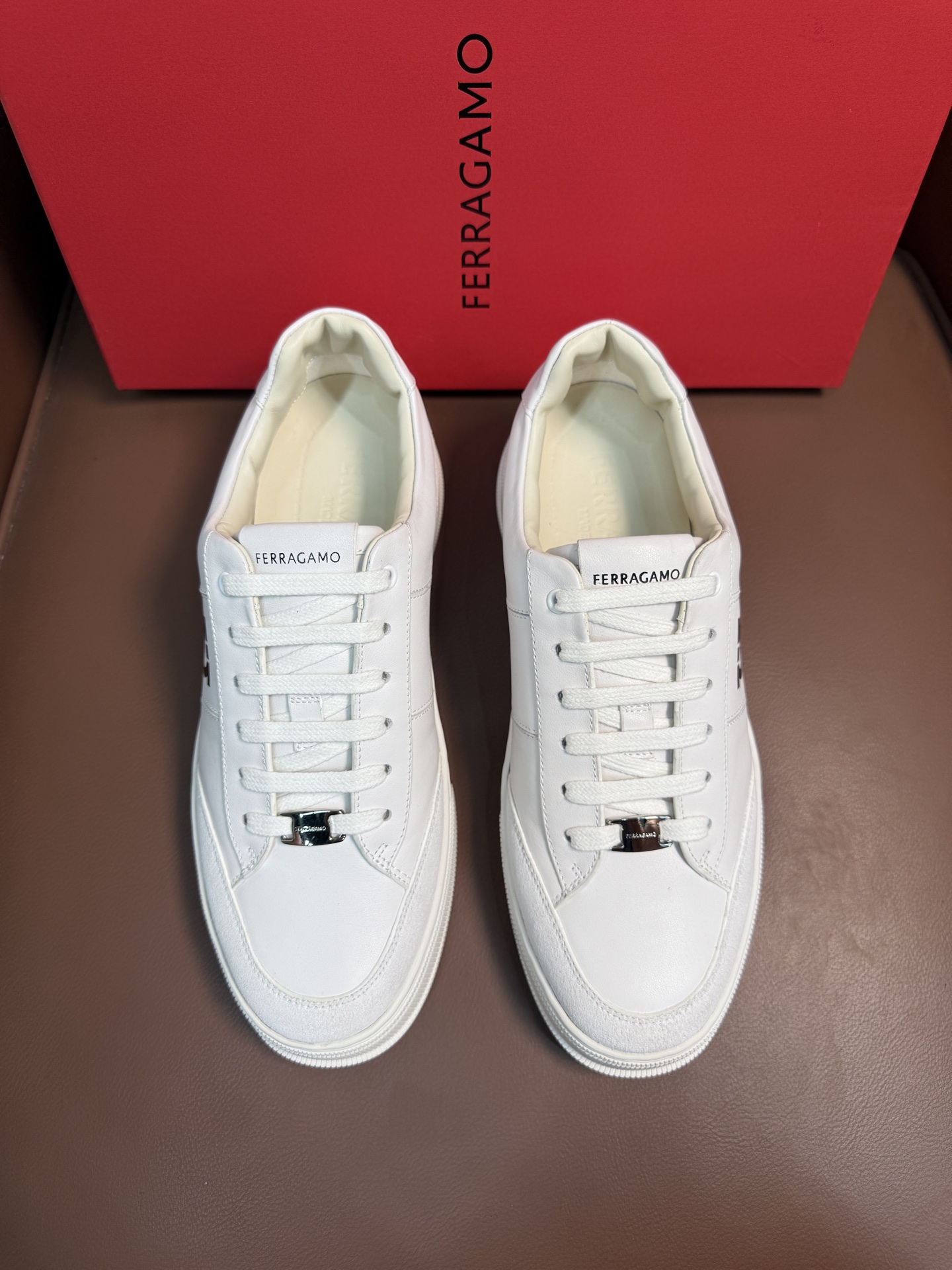 Ferragamo Gancini Leather Sneakers White