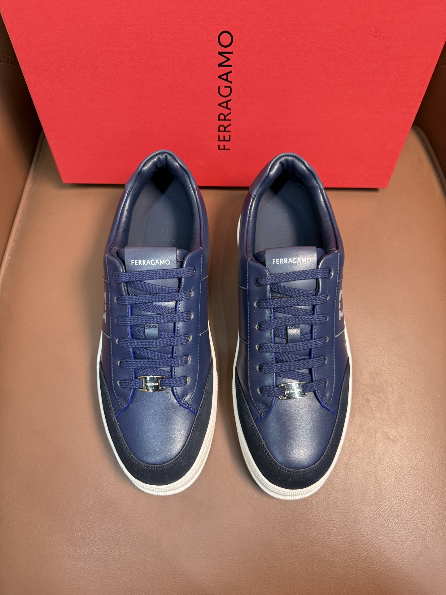 Ferragamo Nappa Leather Sneakers Navy