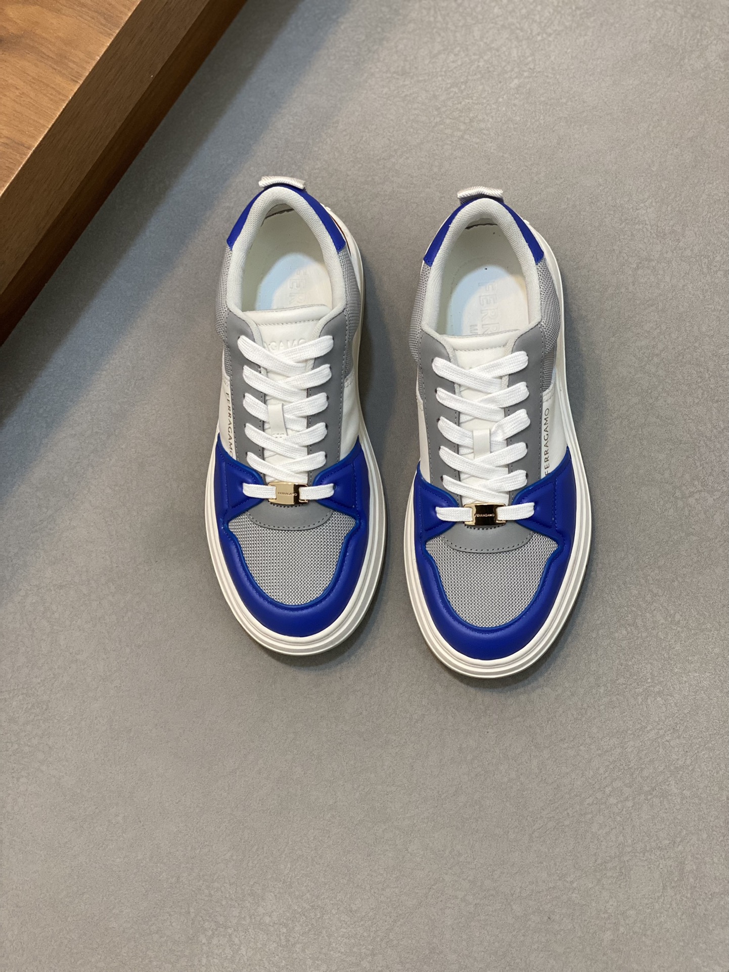 Ferragamo Nappa Leather Low-Top Sneakers Blue