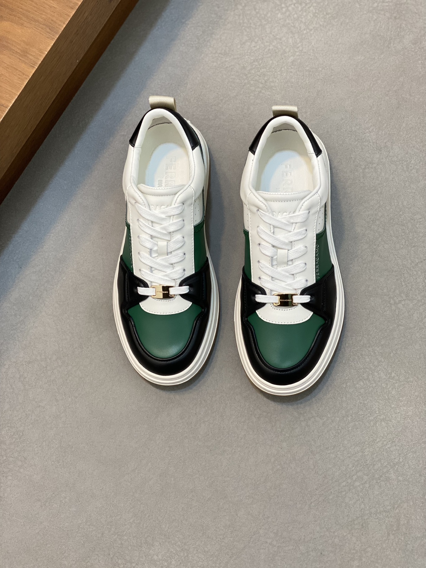 Ferragamo Nappa Leather Low Sneakers Green/Black/White