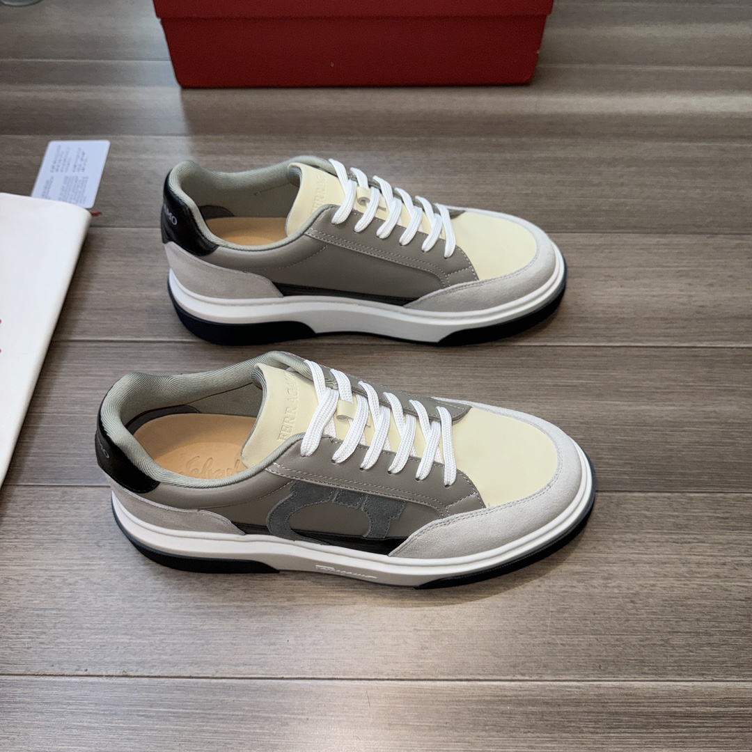 Ferragamo Suede Leather Low-Top Sneakers Grey/White/Black