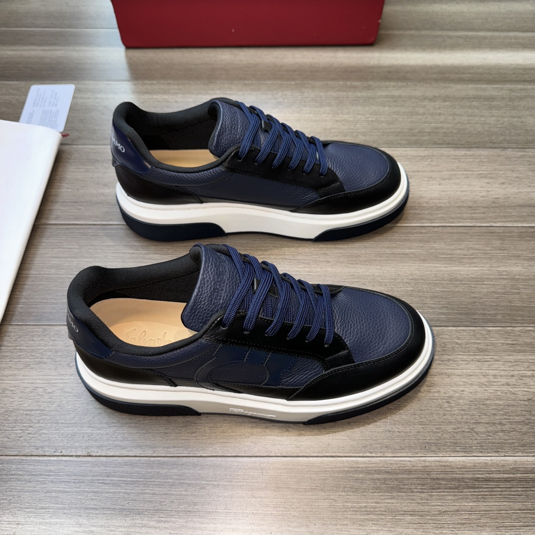 Ferragamo Logo Stitch Low-Top Sneakers Navy/Black
