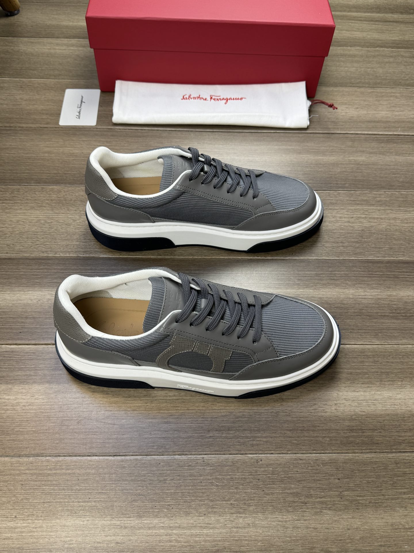 Ferragamo Logo Panel Sneakers Gray