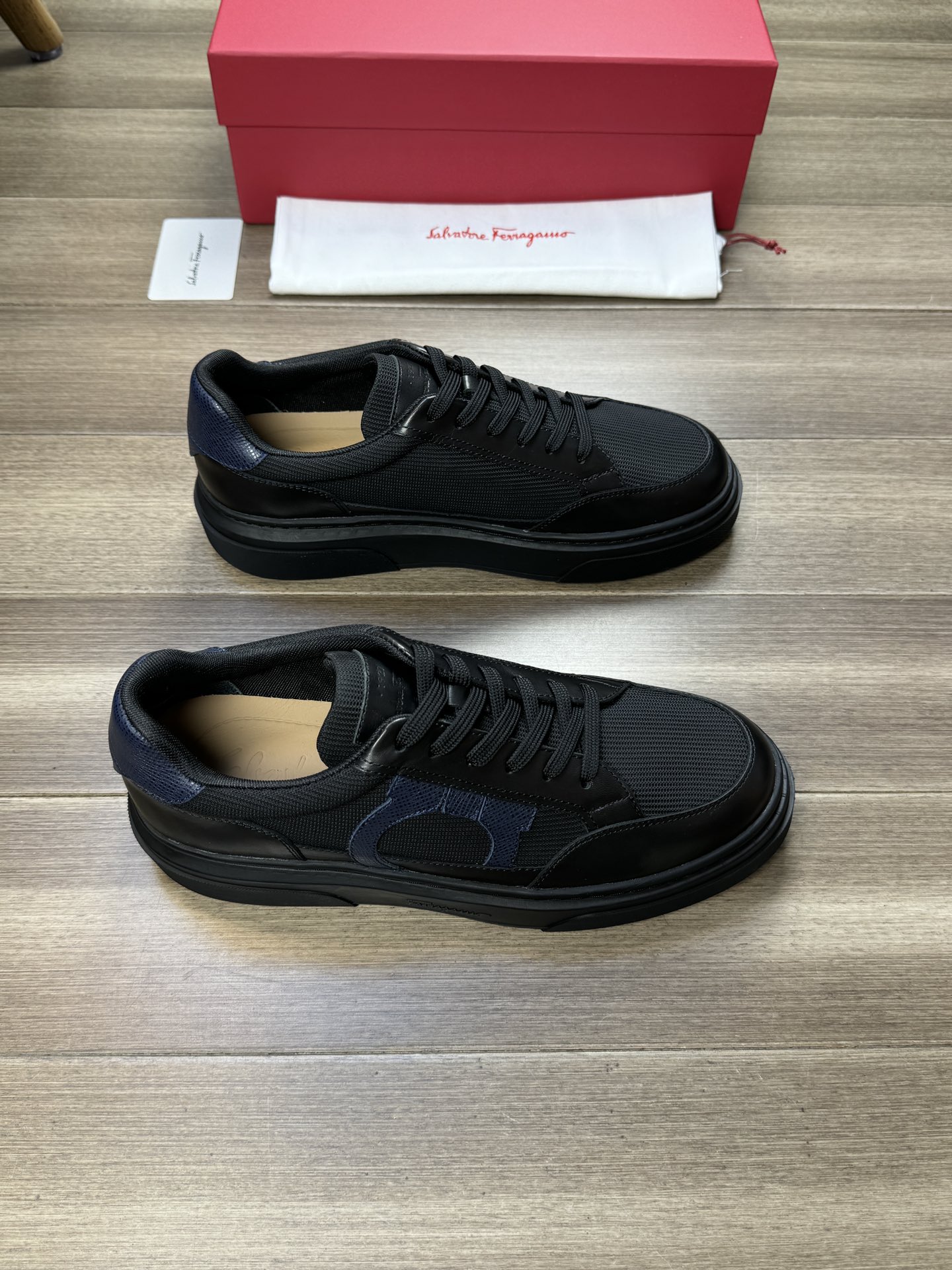 Ferragamo Logo Canvas Low-Top Sneakers Black