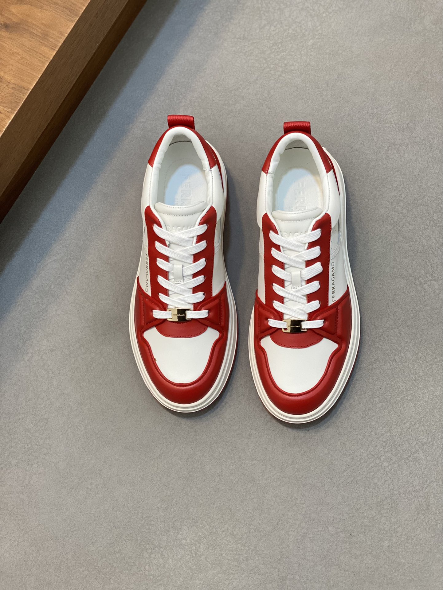 Ferragamo Leather Low-Top Sneakers Red/White