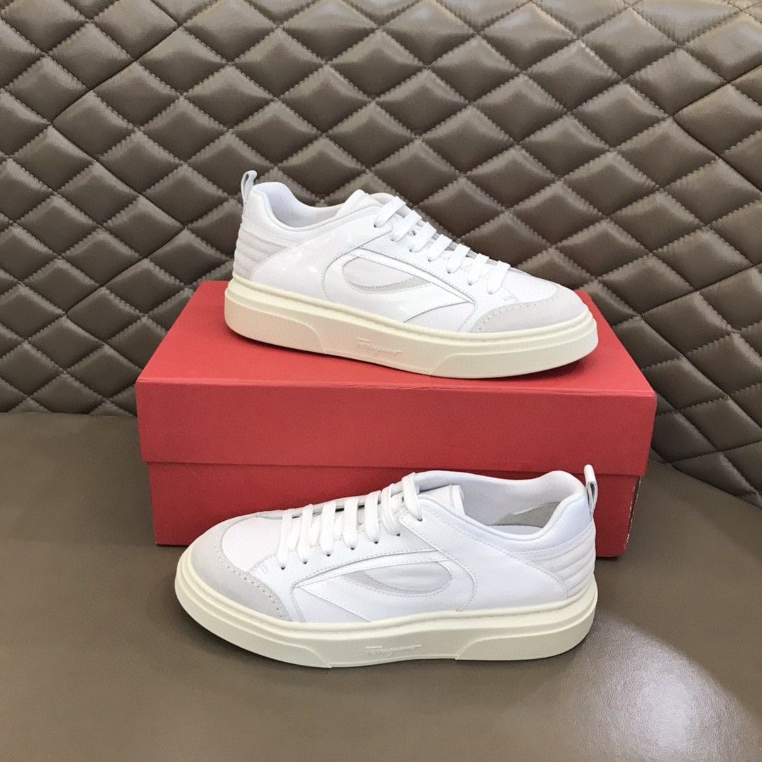 Ferragamo Calfskin Patchwork Sneakers White