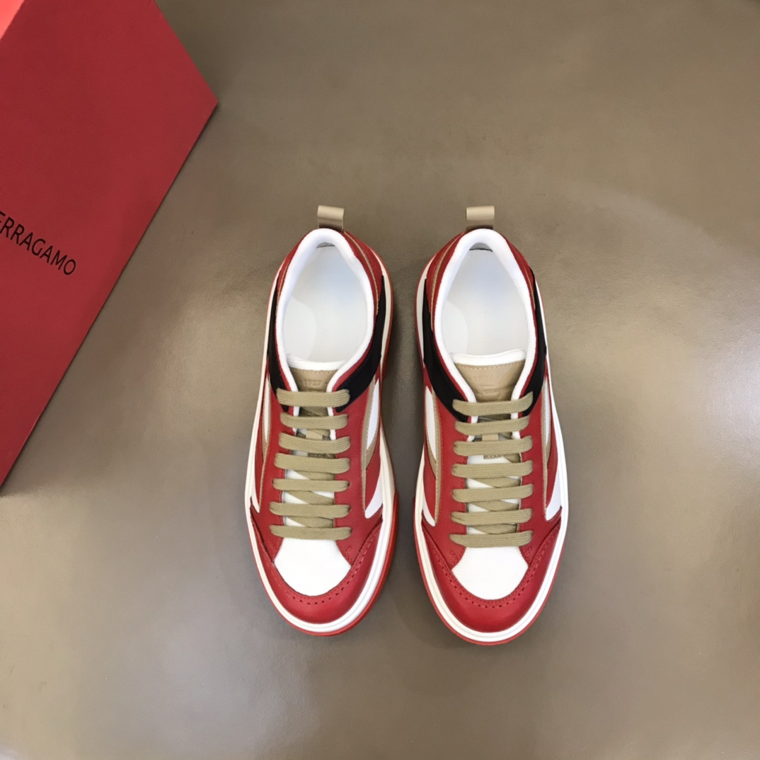 Ferragamo Panel Casual Sneakers Red