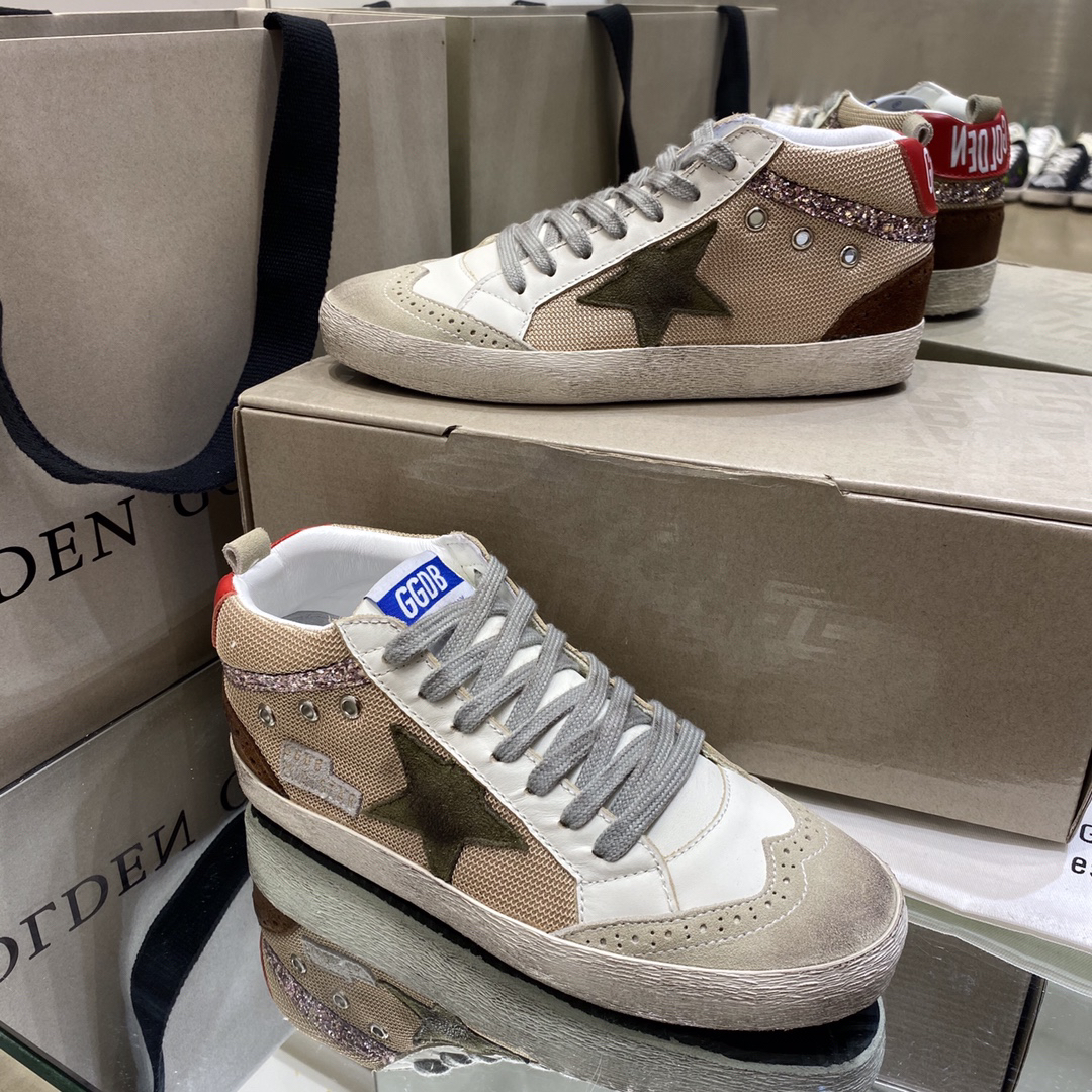 Golden Goose Superstar Mid Top Sneakers Beige/Red