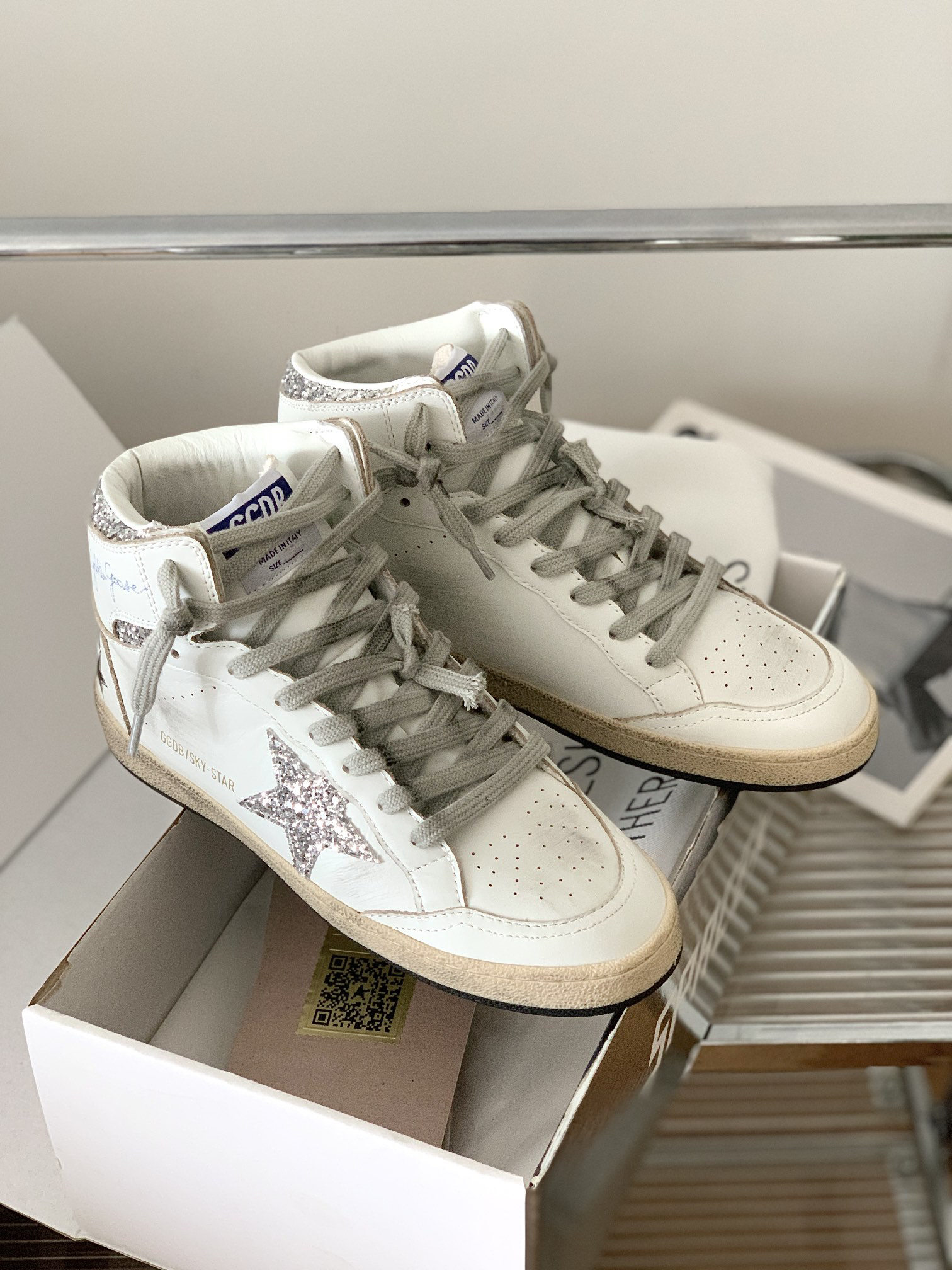 Golden Goose Sky-Star High-Top Sneakers Silver