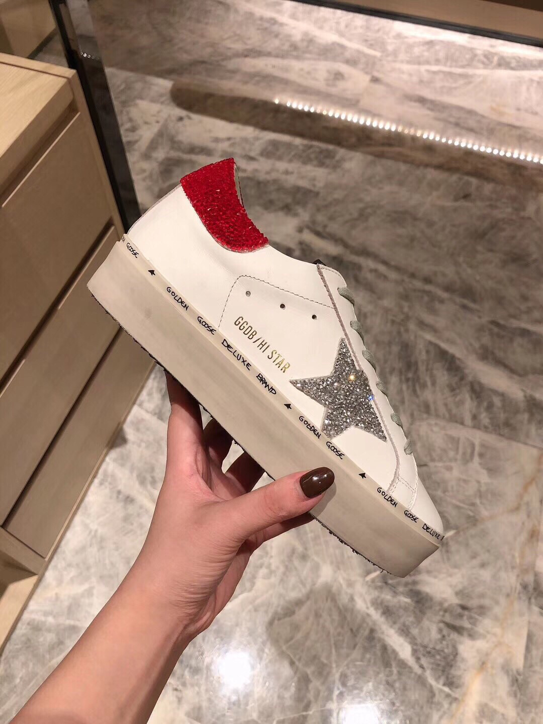 Golden Goose Hi Star Platform Sneakers White/Silver/Red
