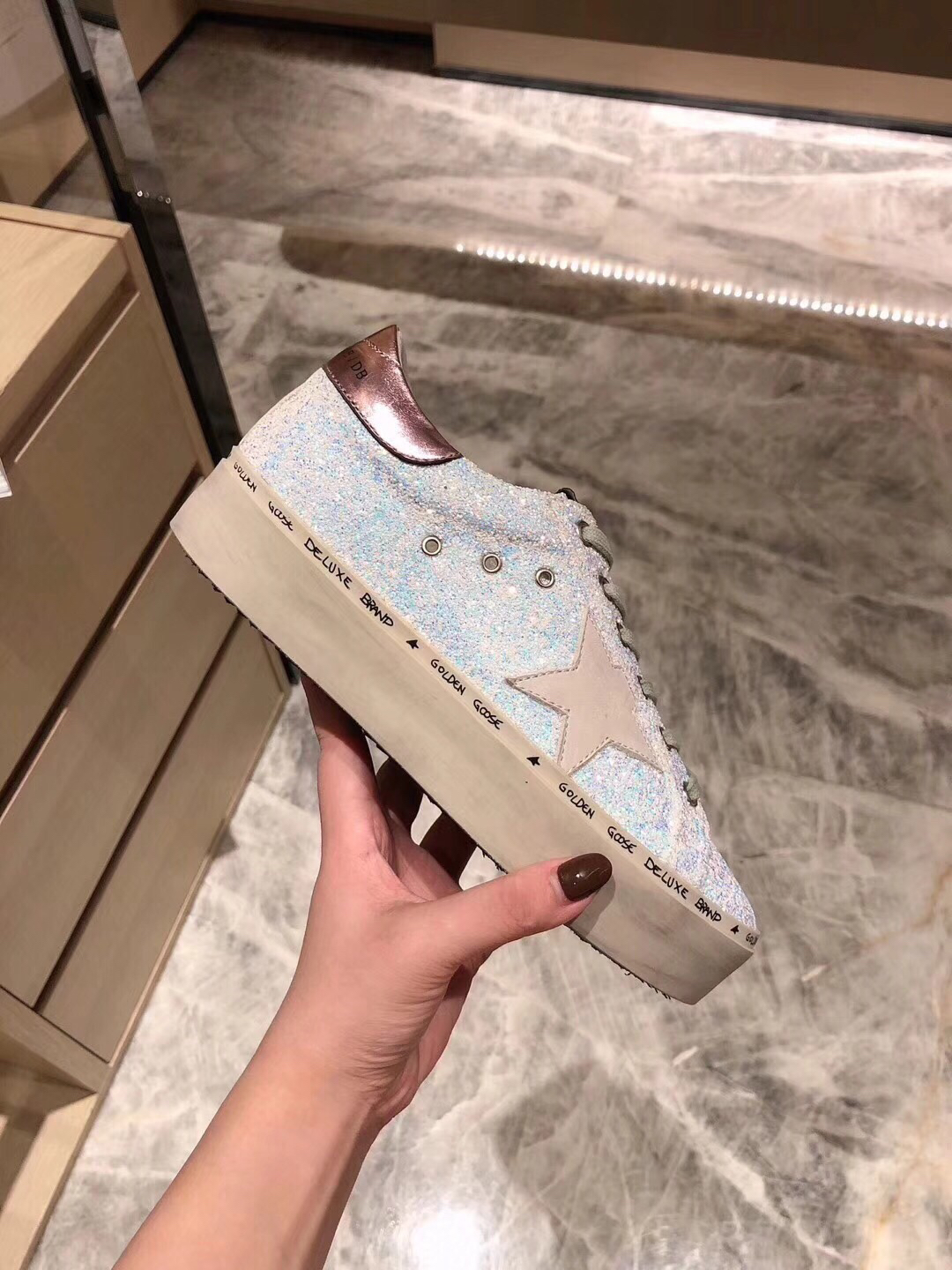 Golden Goose Hi Star Platform Sneakers Iridescent Silver