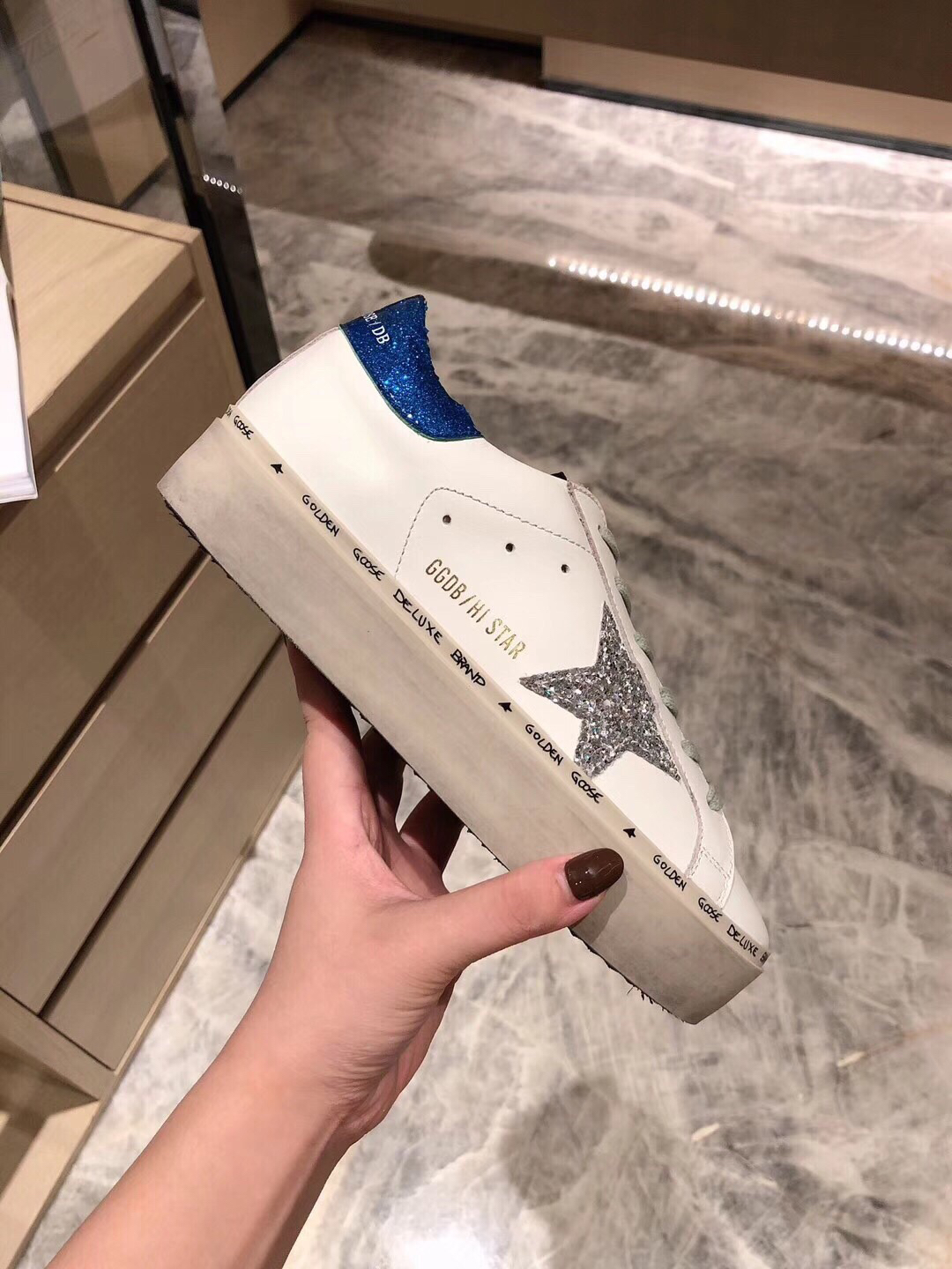 Golden Goose Hi Star Platform Sneakers Blue/Silver