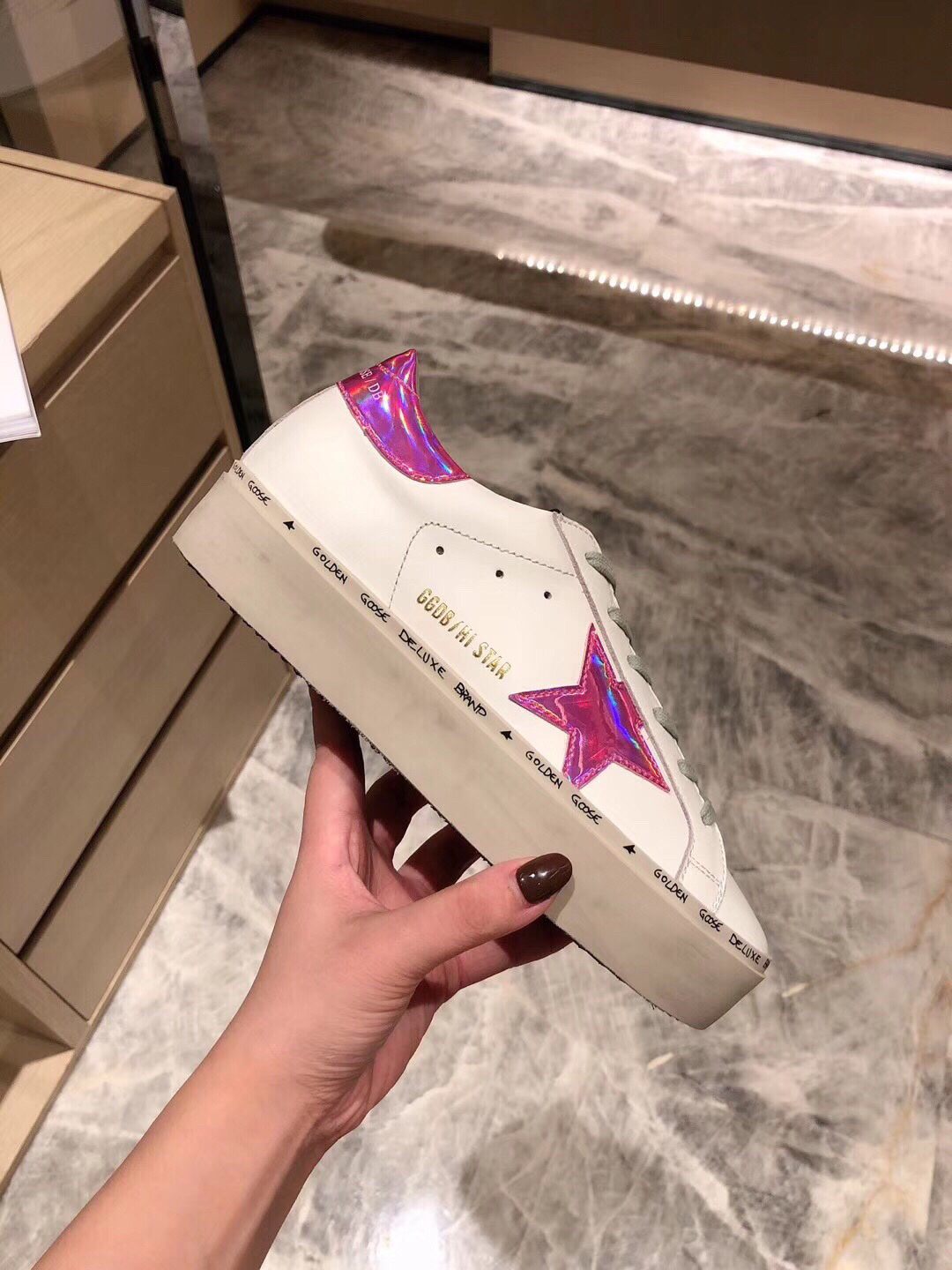 Golden Goose Hi Star Platform Sneakers Pink/White