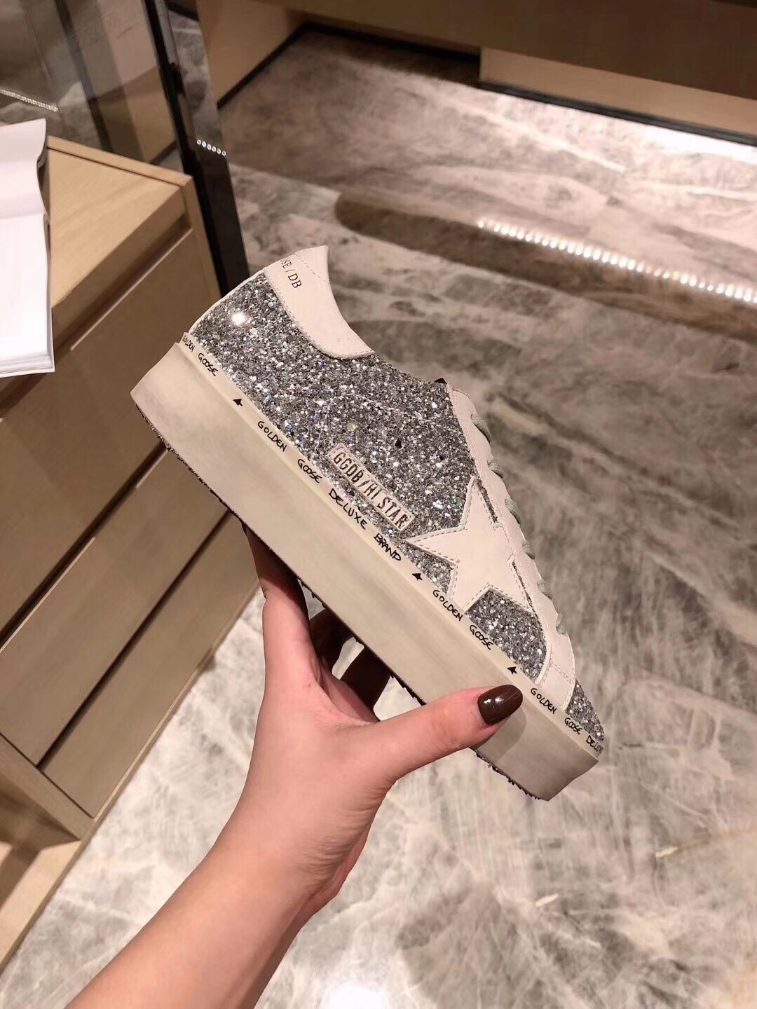 Golden Goose Hi Star Platform Sneakers Silver Glitter
