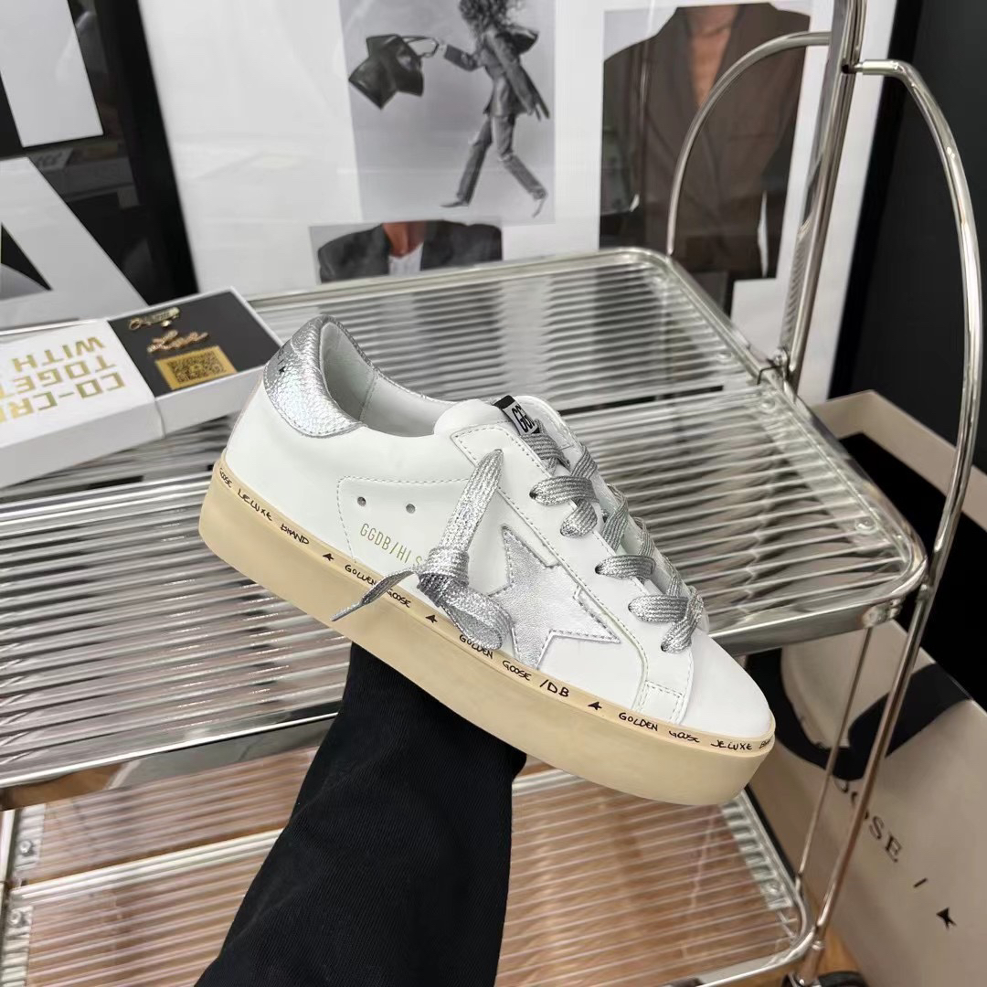 Golden Goose Hi Star Platform Sneakers Silver/White