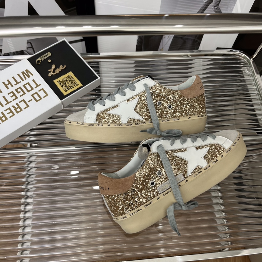 Golden Goose Hi Star Platform Sneakers Gold/White/Beige