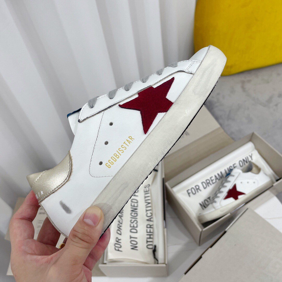 Golden Goose Superstar Distressed Leather Sneakers Gold/Red/White