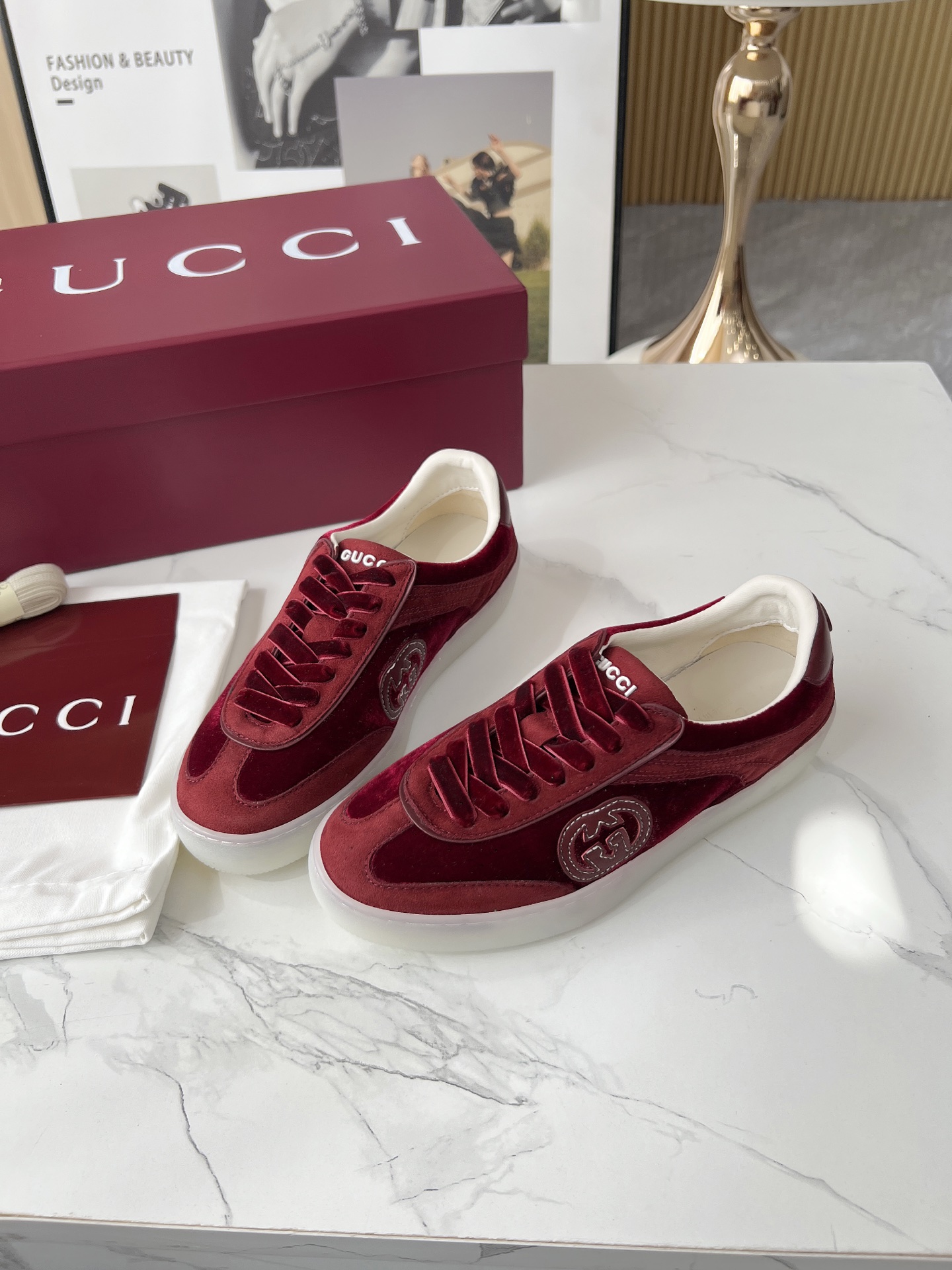 Gucci Double G Trainer Sneakers Burgundy
