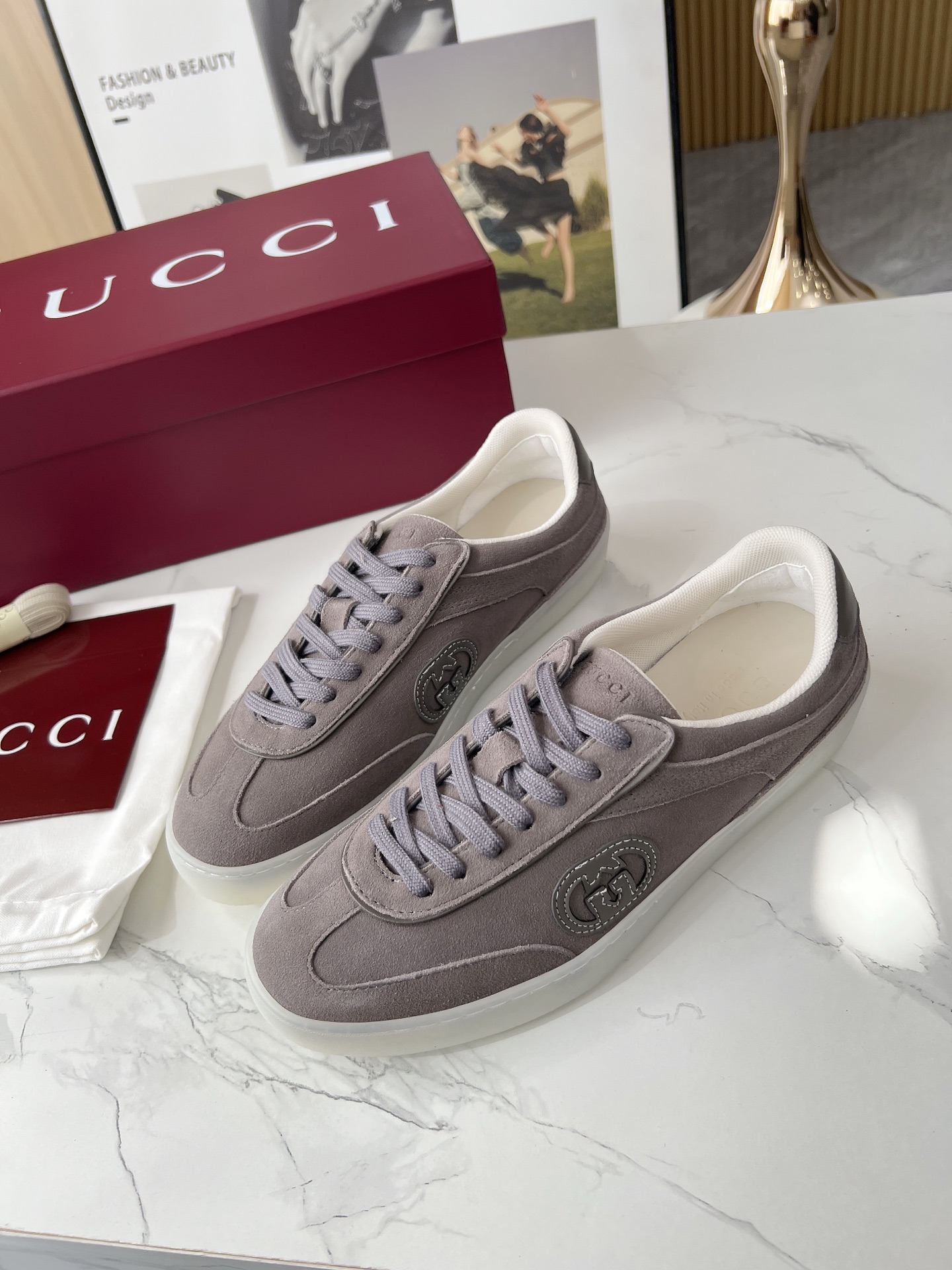 Gucci GG Suede Trainer Sneakers Gray