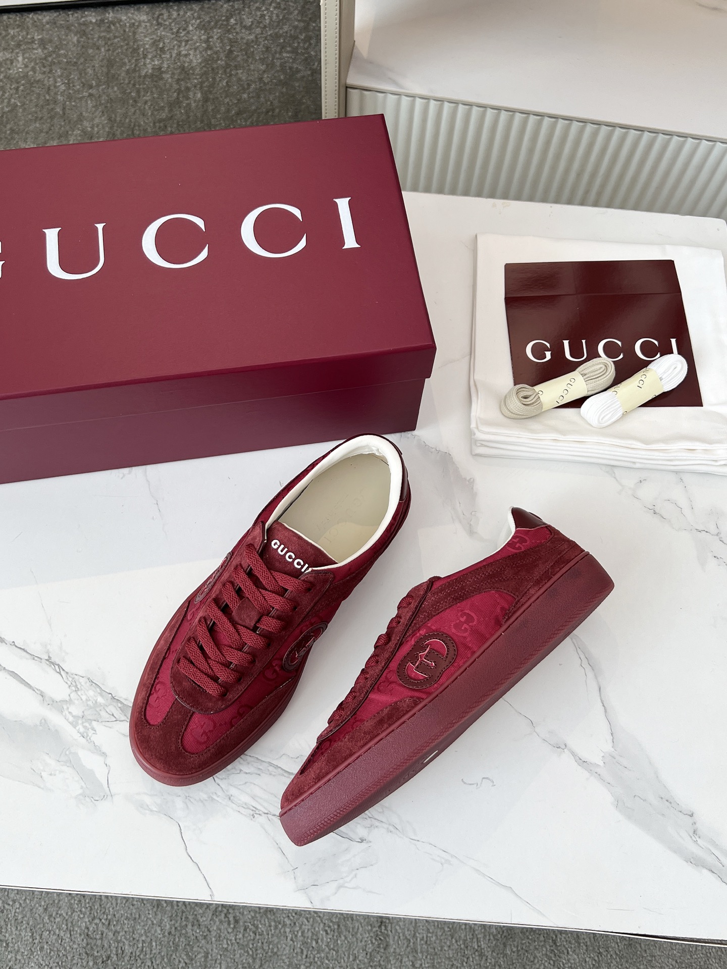 Gucci GG Monogram Trainer Sneakers Burgundy