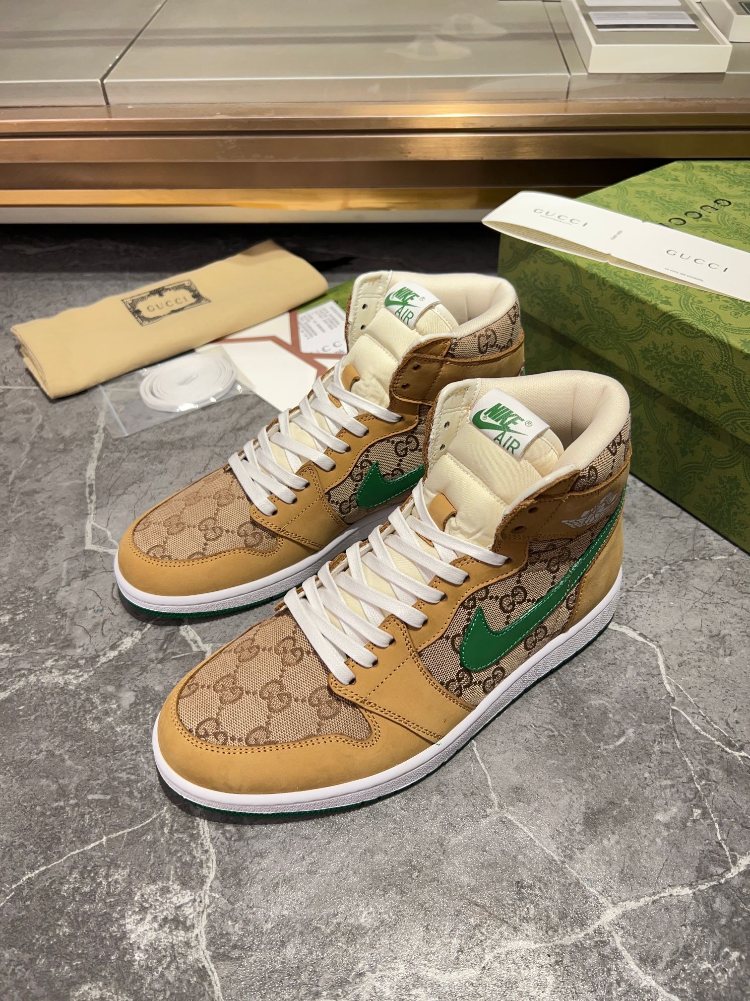 Gucci GG Canvas High-Top Sneakers Tan Green