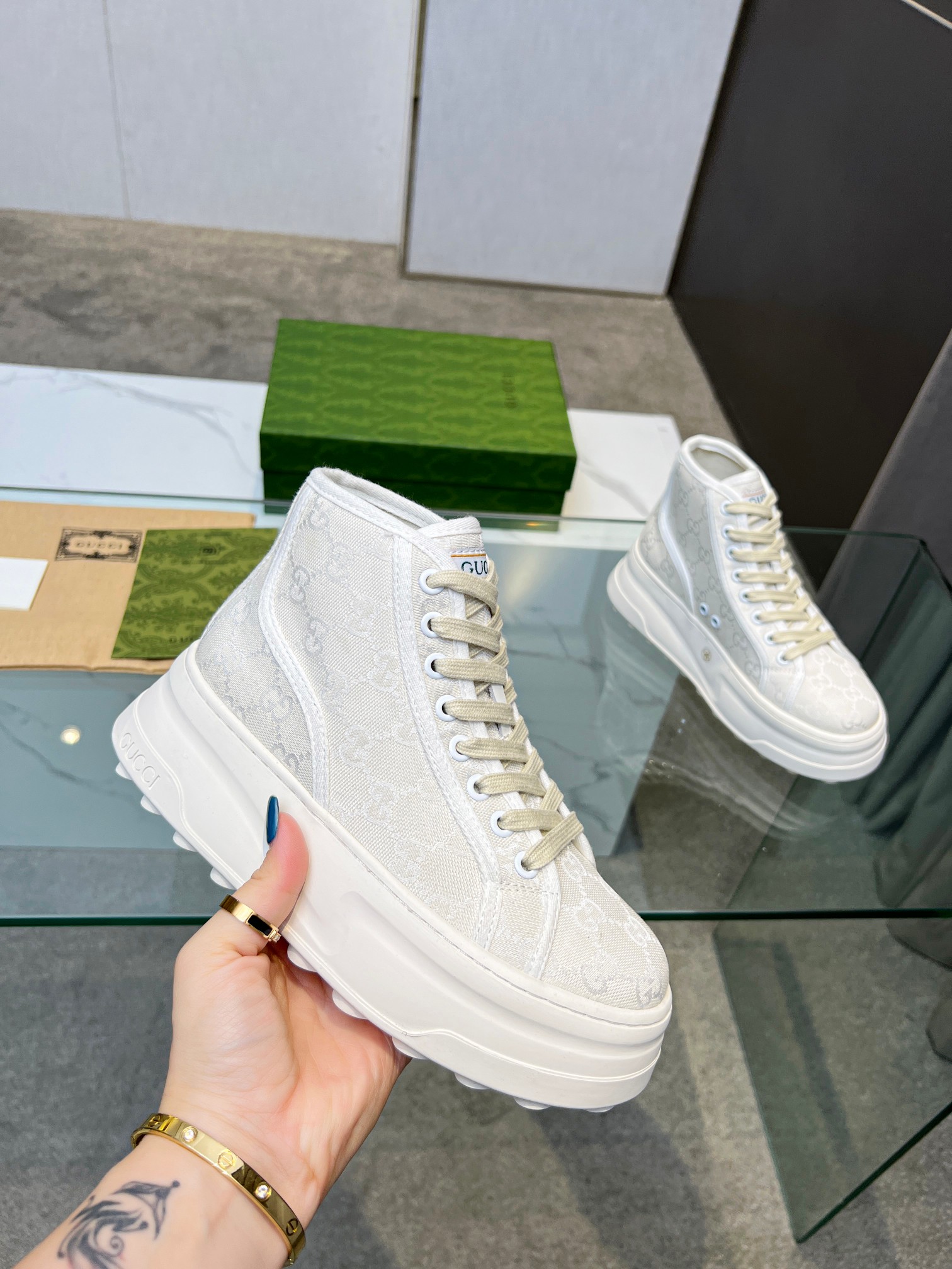 Gucci GG Platform High-Top Sneakers White