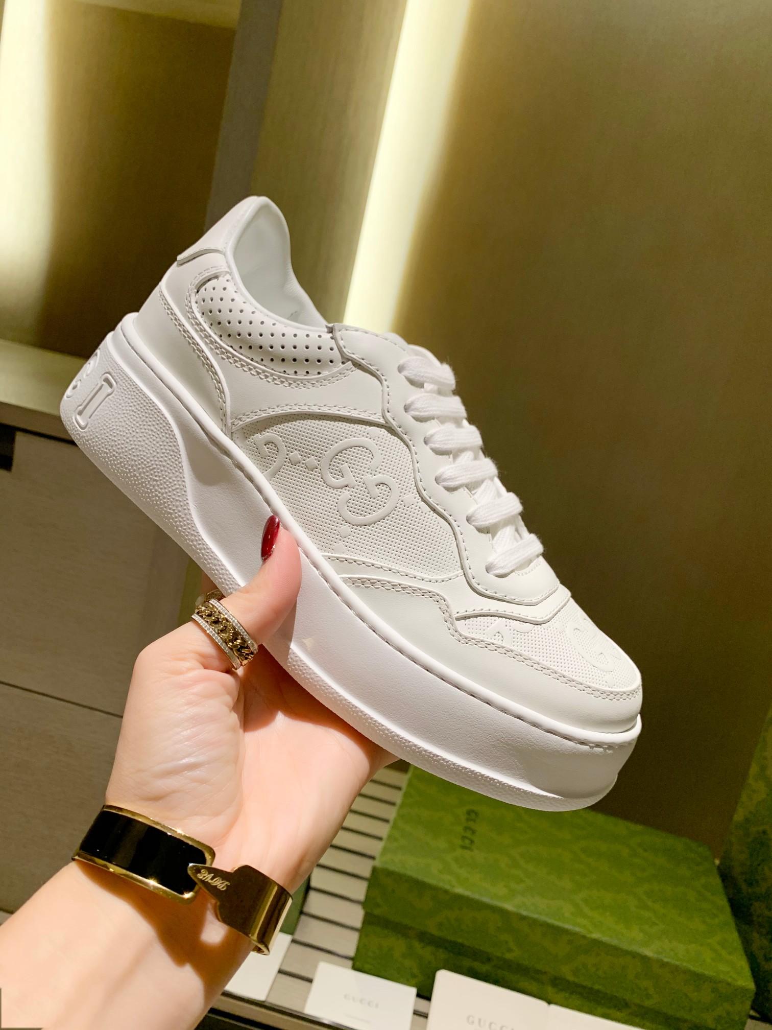 Gucci GG Leather Platform Sneakers White
