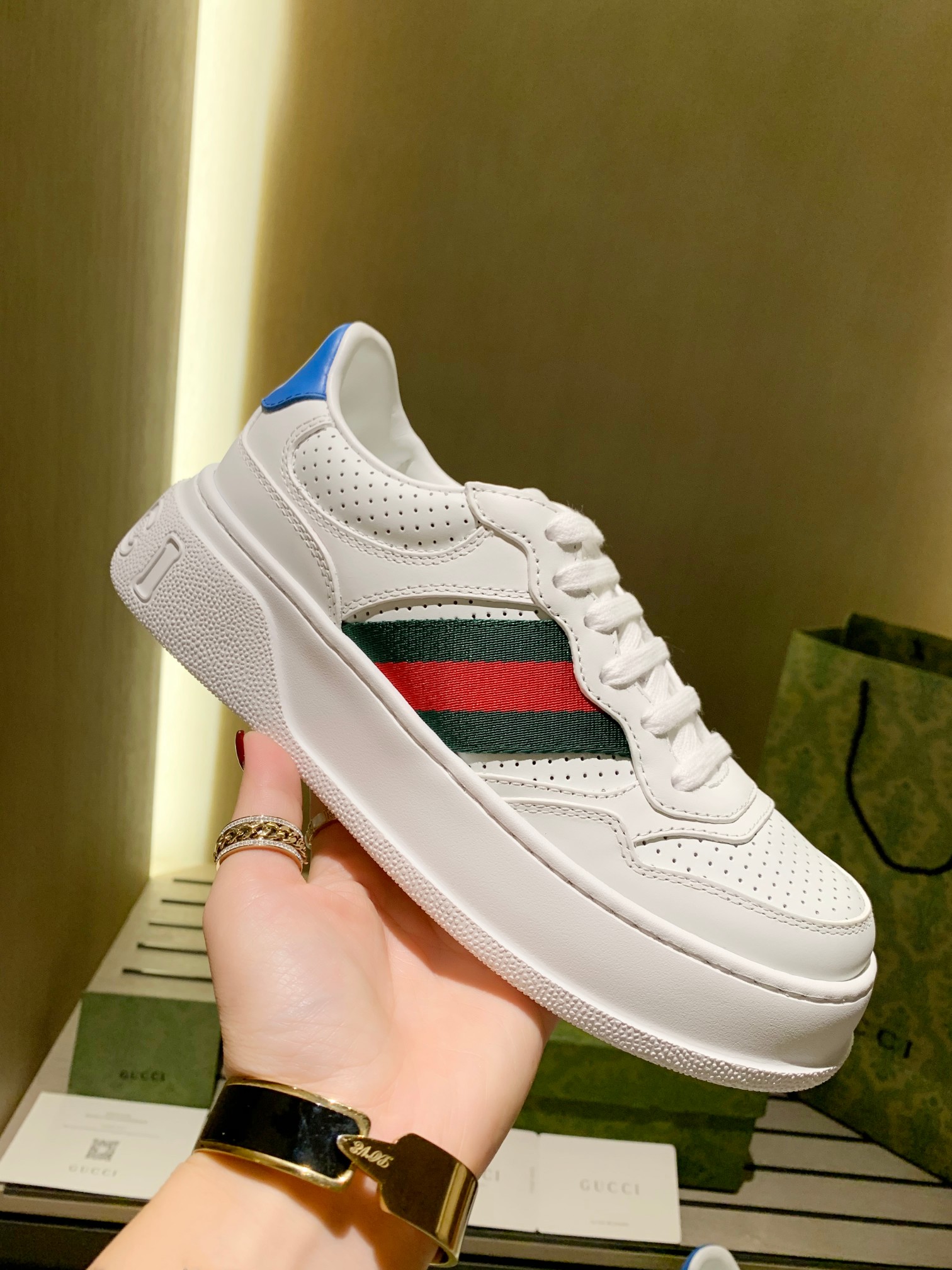 Gucci Platform Leather Sneakers White/Blue