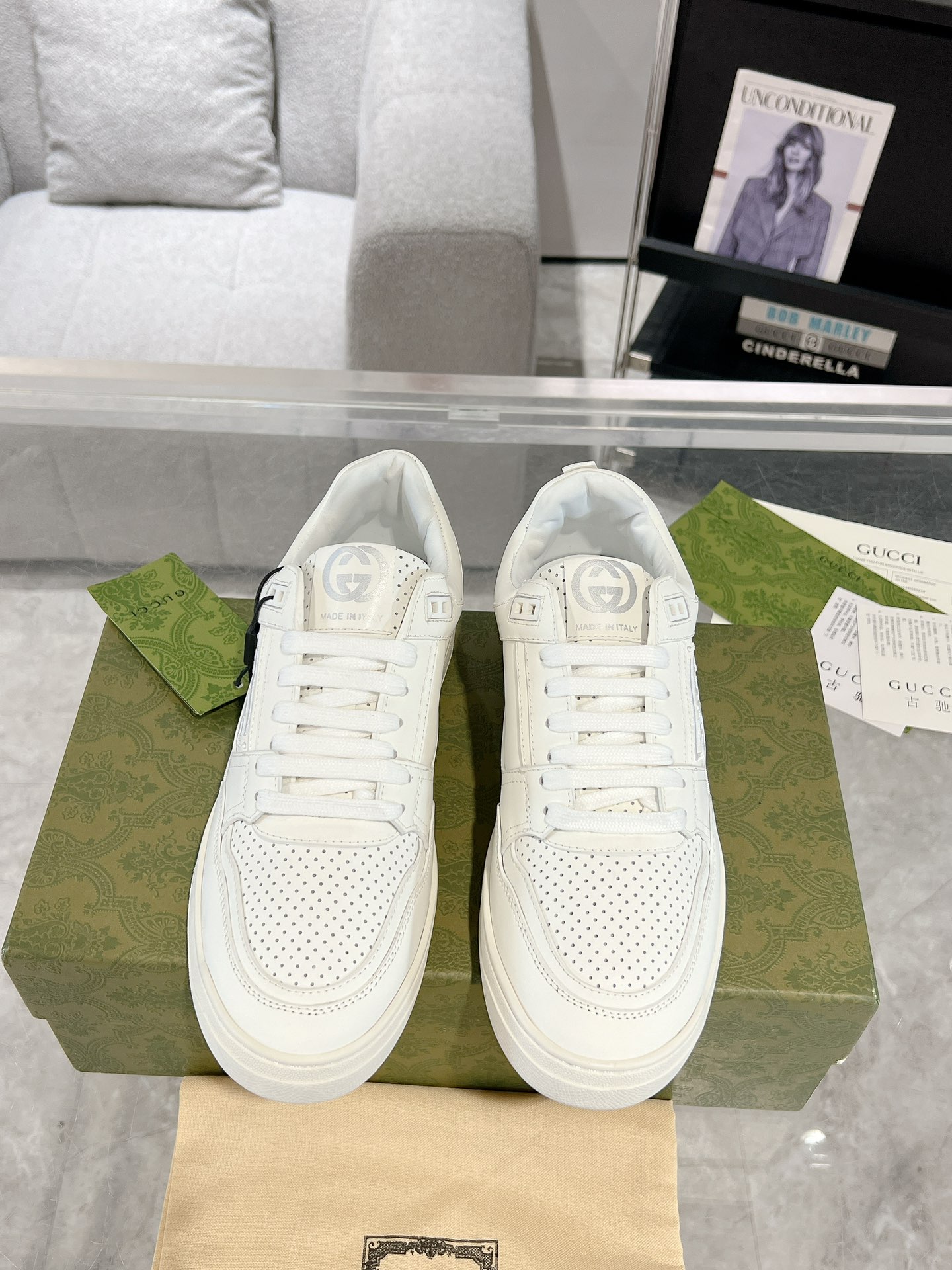 Gucci Retro GG Leather Sneakers White