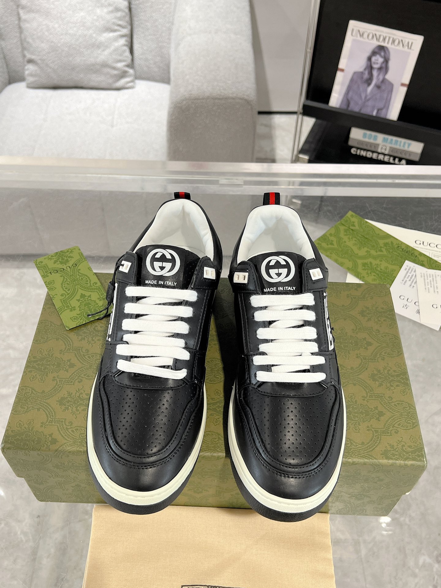 Gucci GG Logo Leather Sneakers Black