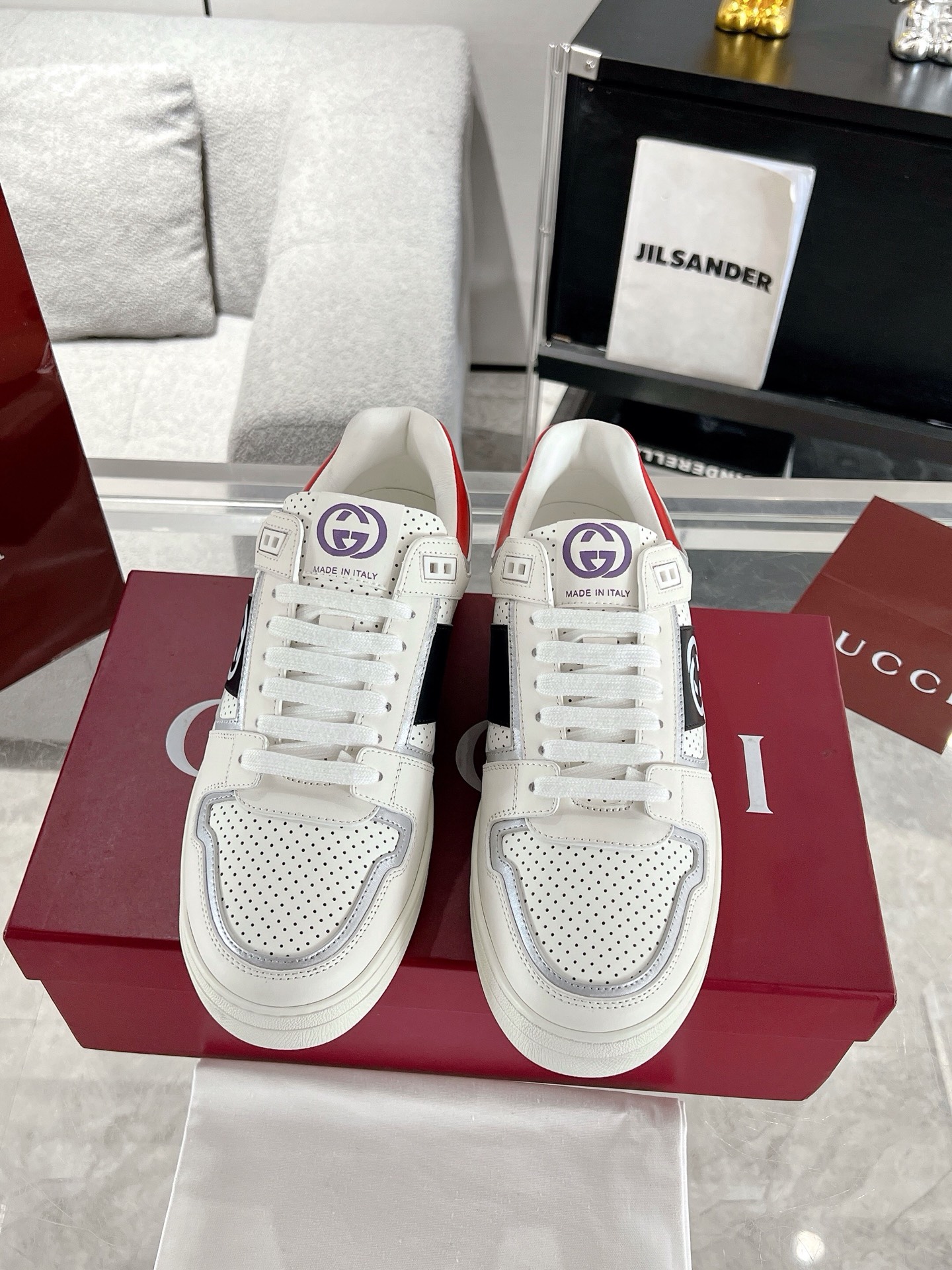 Gucci GG Panel Leather Sneakers White/Red