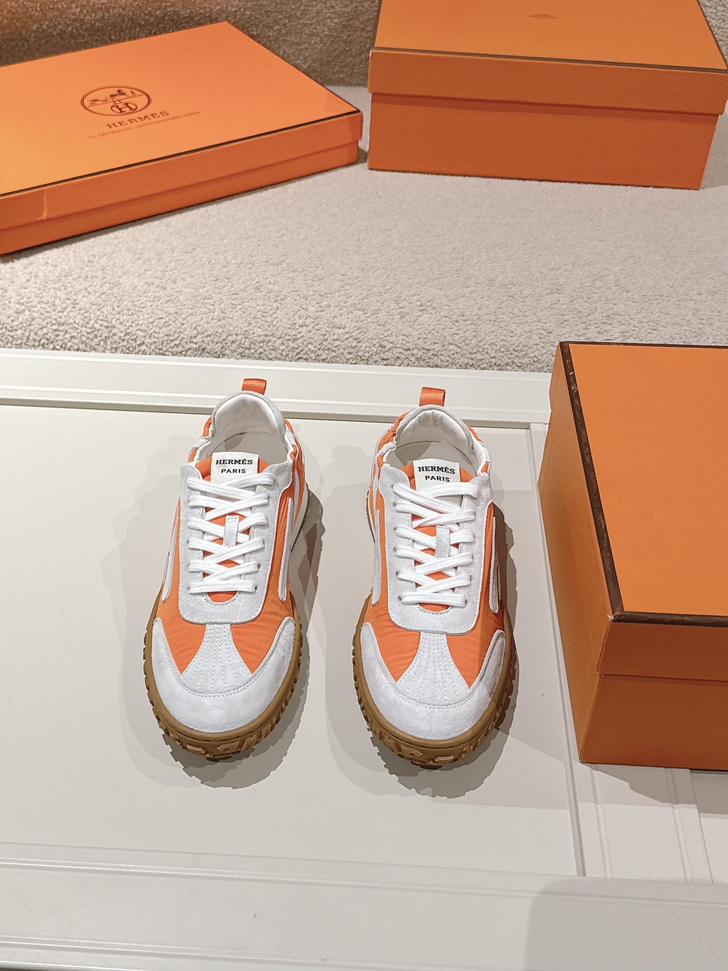 Hermes Suede Leather H Sneaker Orange