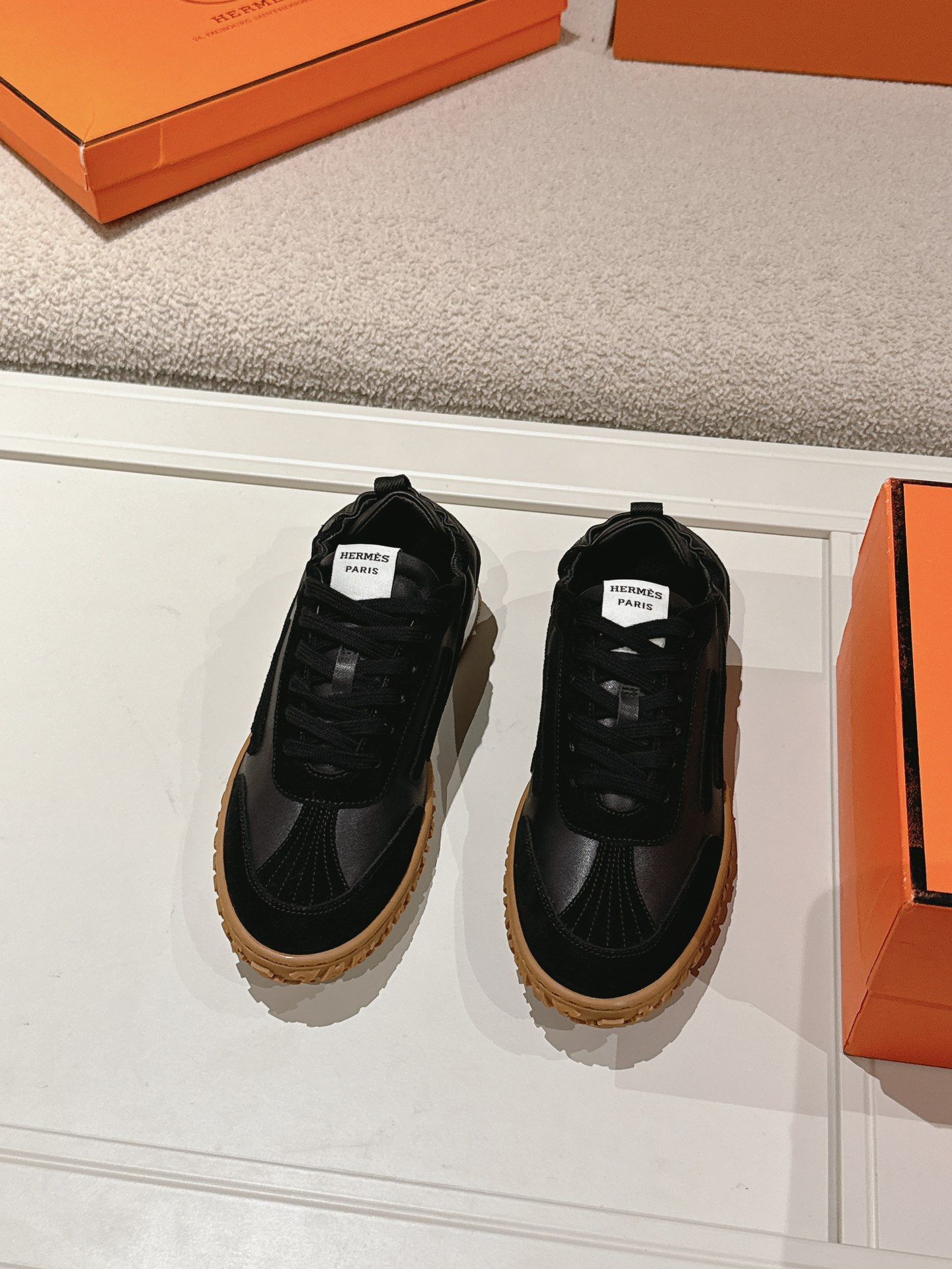 Hermes H Detail Suede Sneakers Black