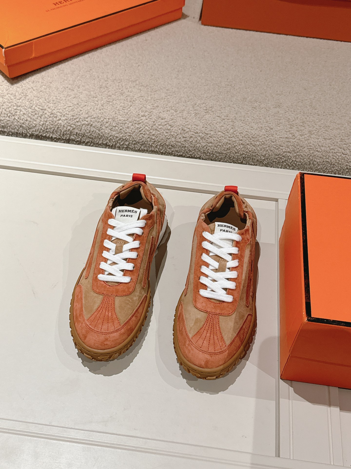 Hermes H Suede Sneakers Tan
