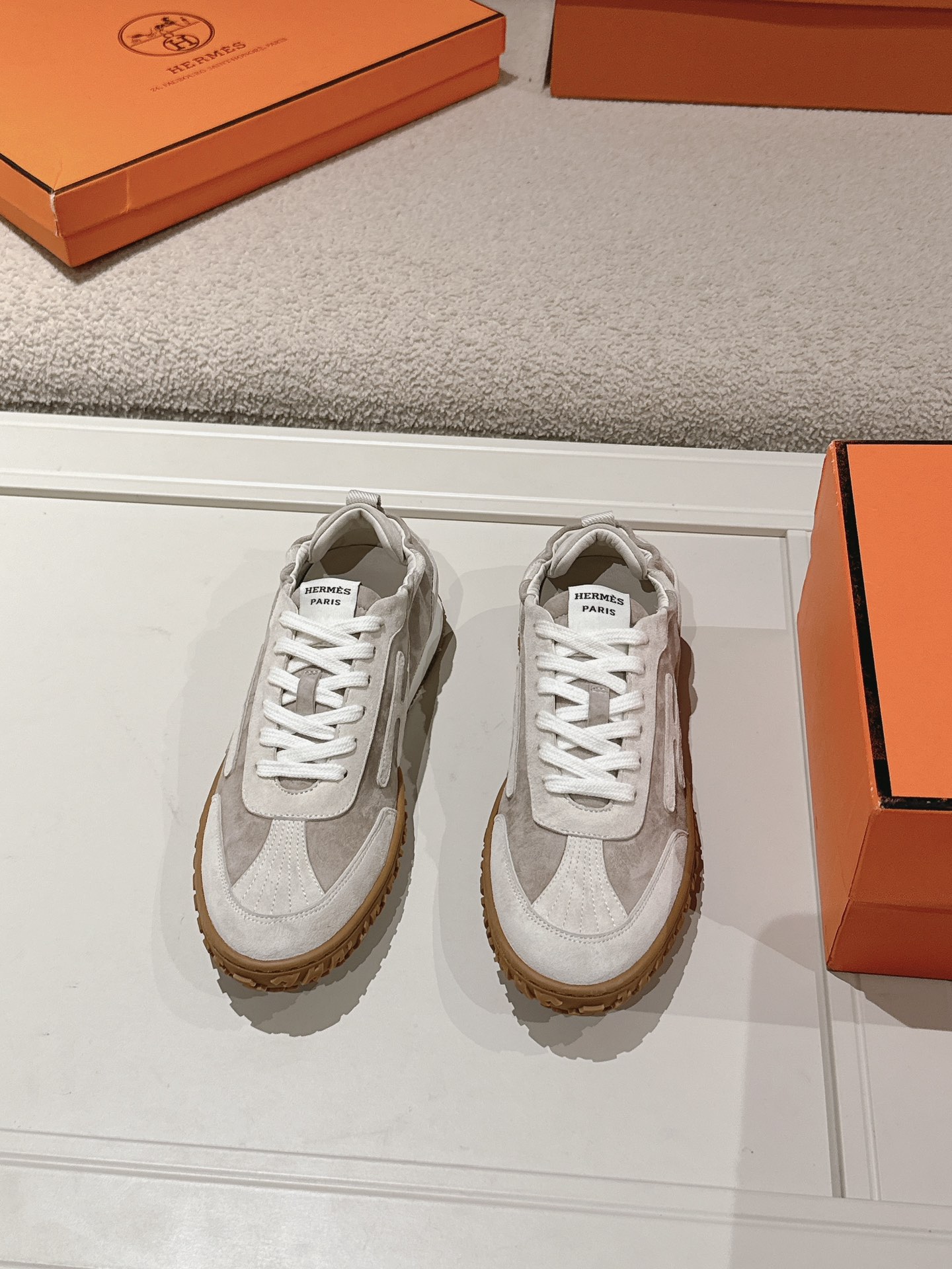 Hermes Suede H Sneakers Beige