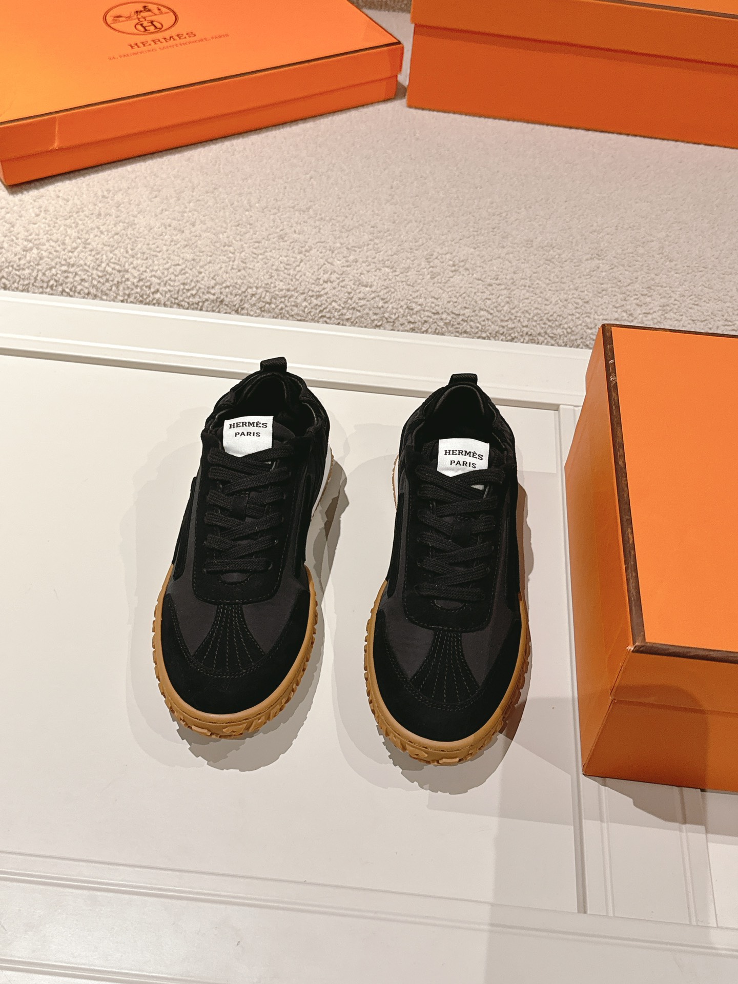 Hermes H Detail Suede Sneaker Black