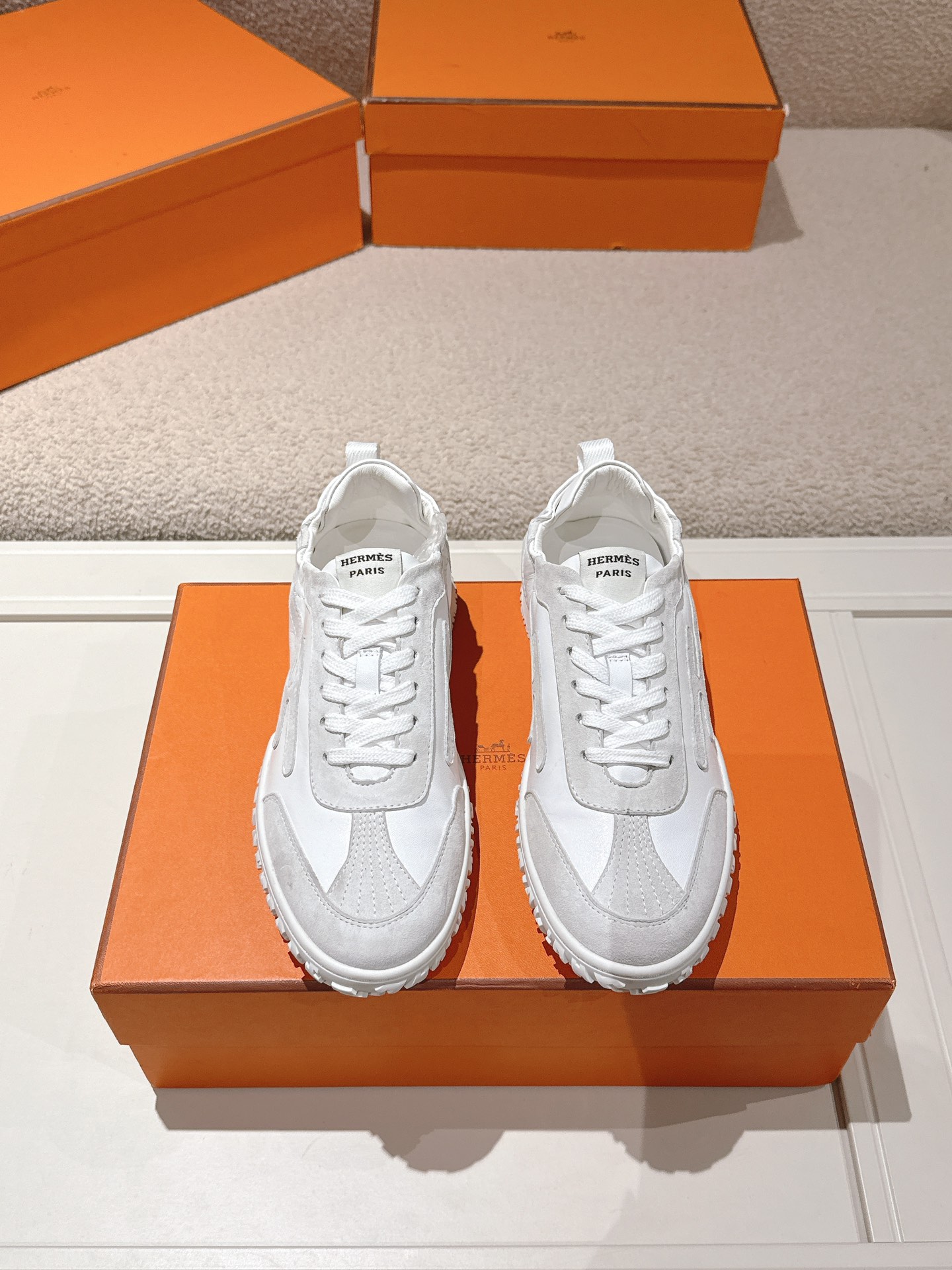 Hermes Suede Leather H Sneaker White