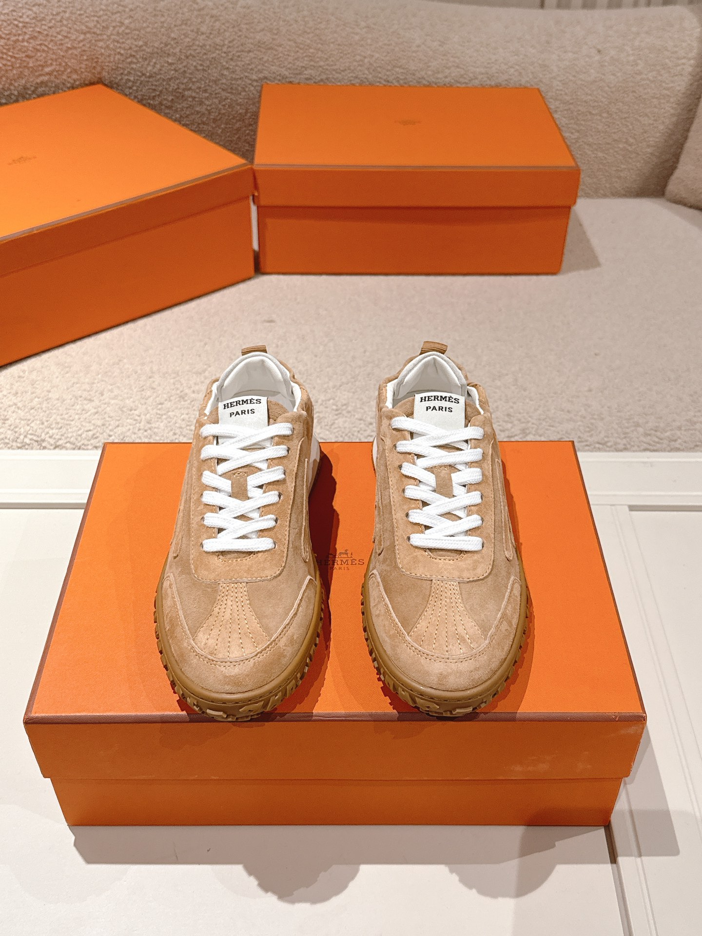 Hermes Suede H Sneakers Tan