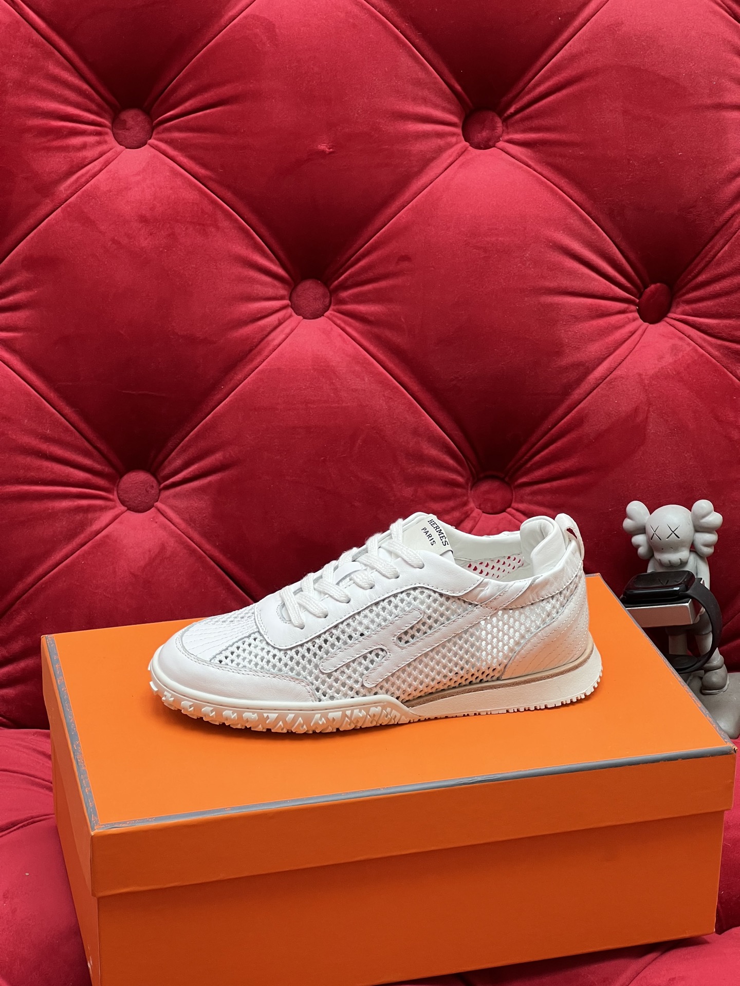 Hermes Jet Suede Mesh Sneakers White