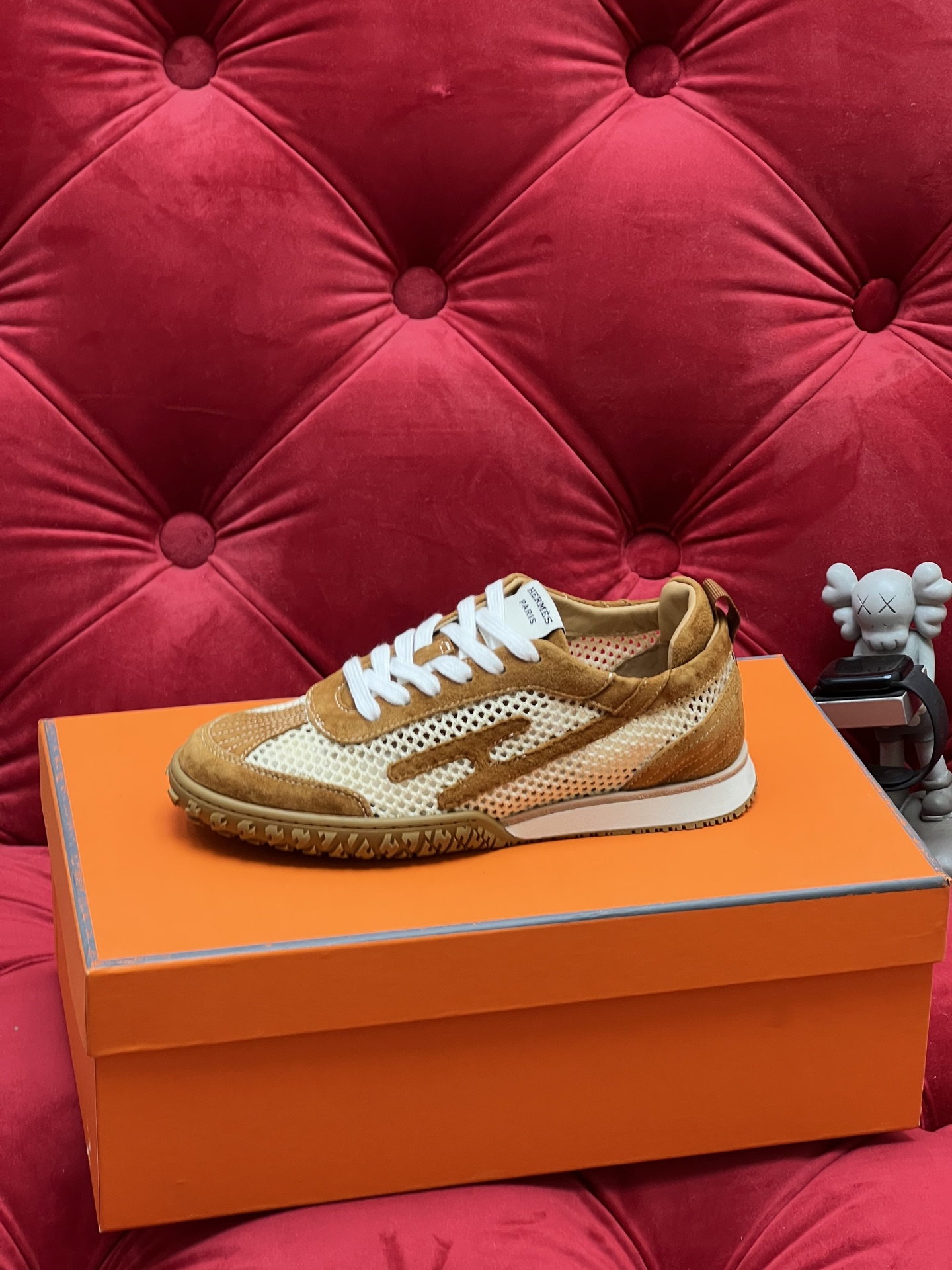 Hermes Jet Suede Mesh Sneakers Brown