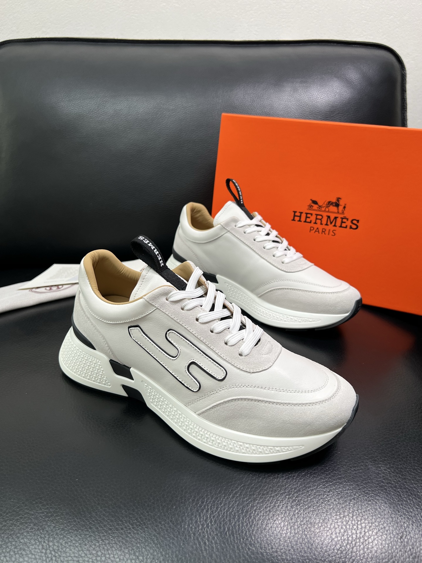 Hermes Leather Low-Top Sneakers White