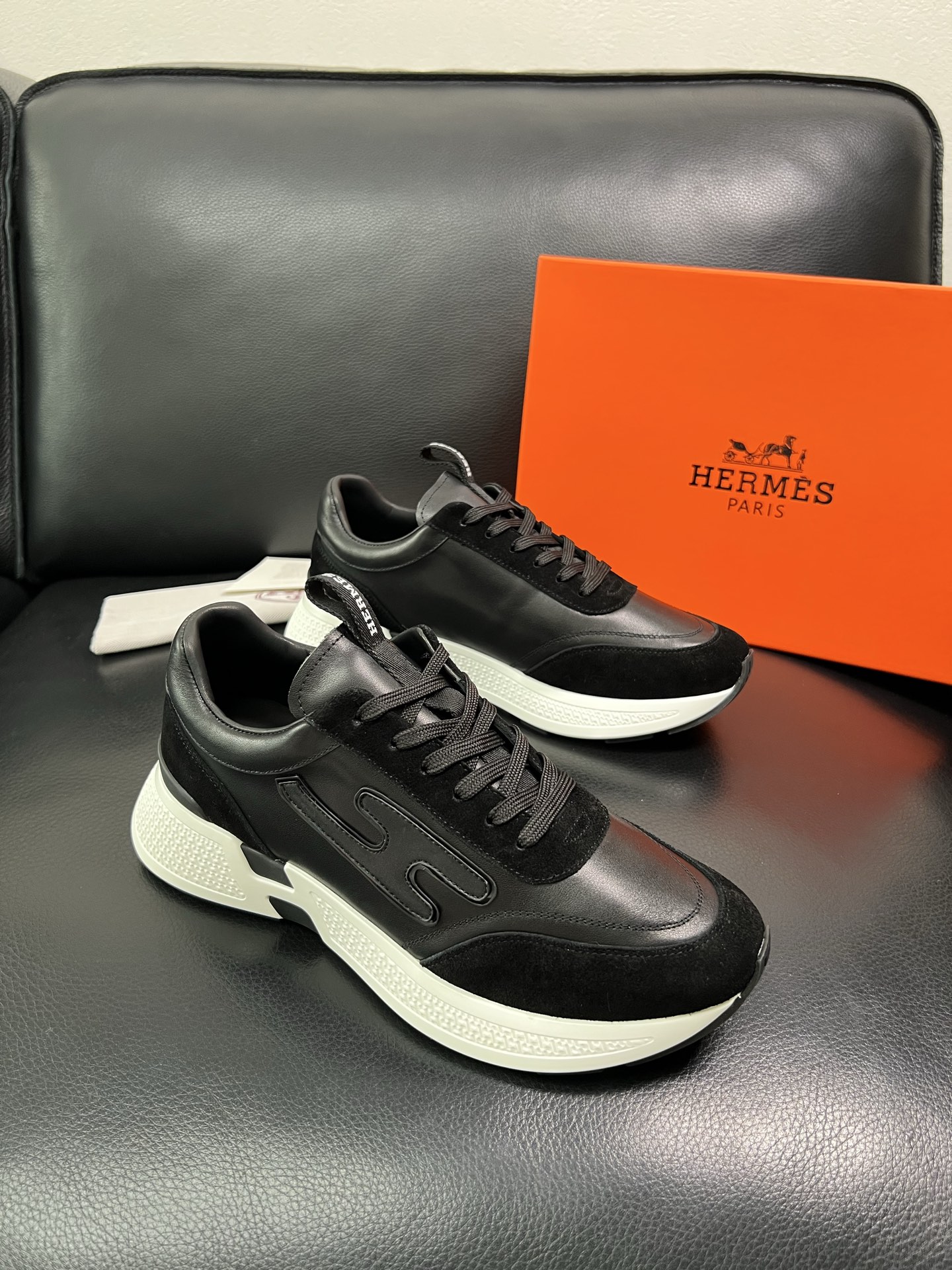 Hermes Leather Low-Top Sneakers Black