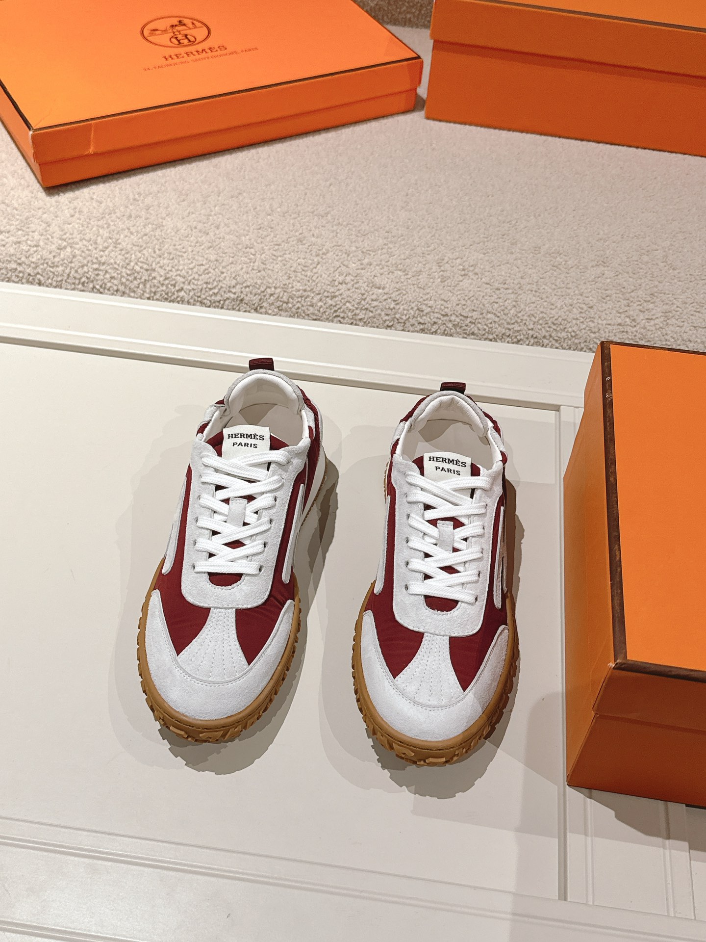 Hermes Suede H-Detail Sneakers Red/White