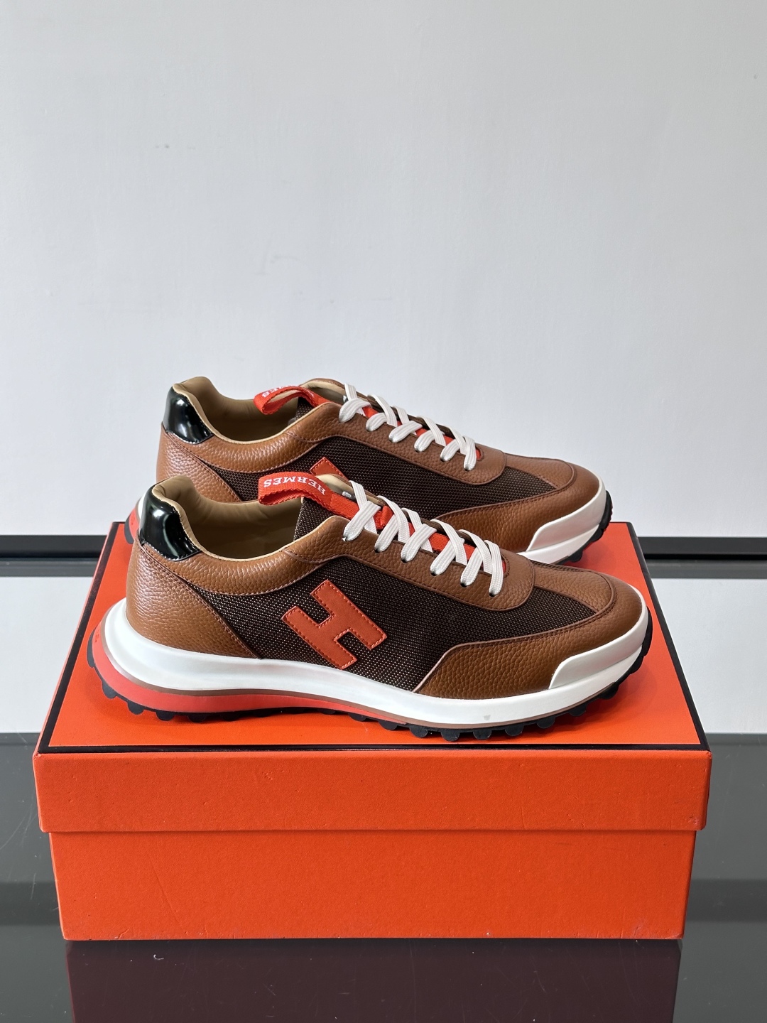 Hermes Hugo Platform Sneakers Brown