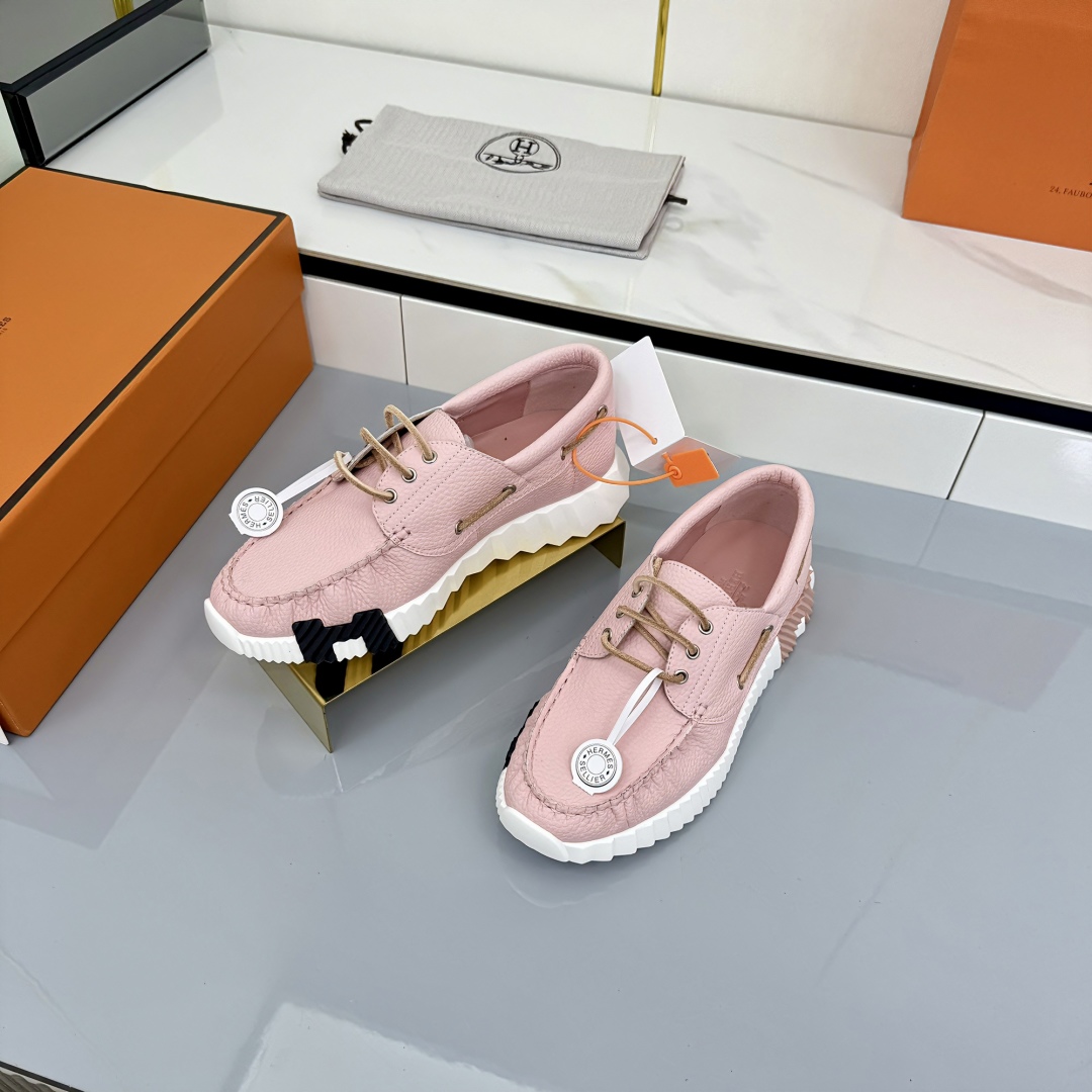 Hermes Loosneaker Leather Casual Sneakers Pink