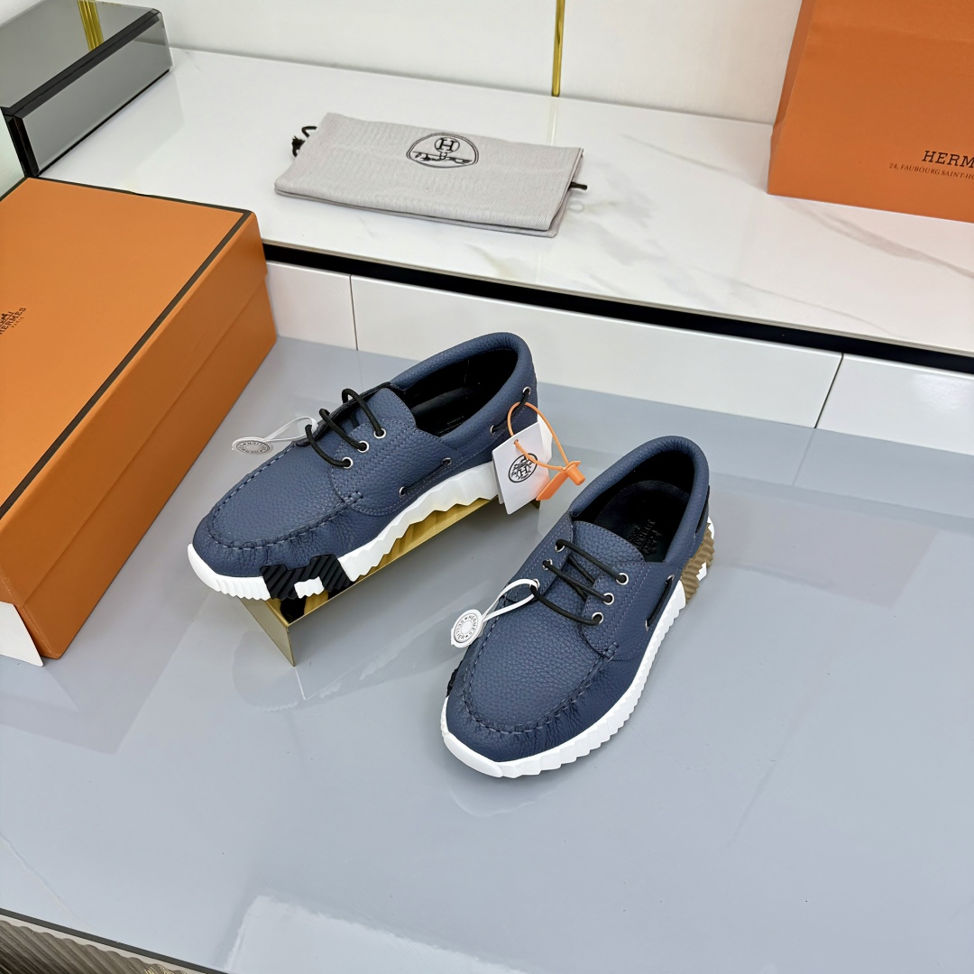 Hermes Loosneaker Leather Sneaker Navy Blue