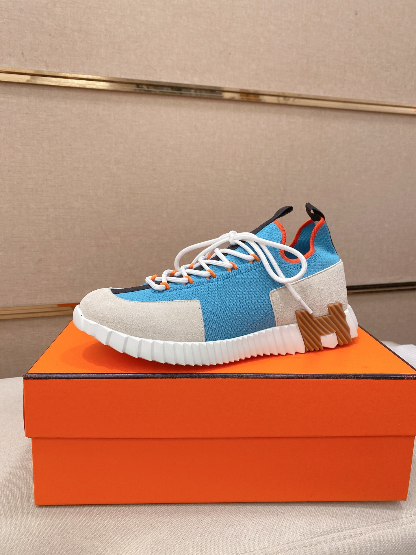 Hermes Knit Low-Top Sneakers Blue