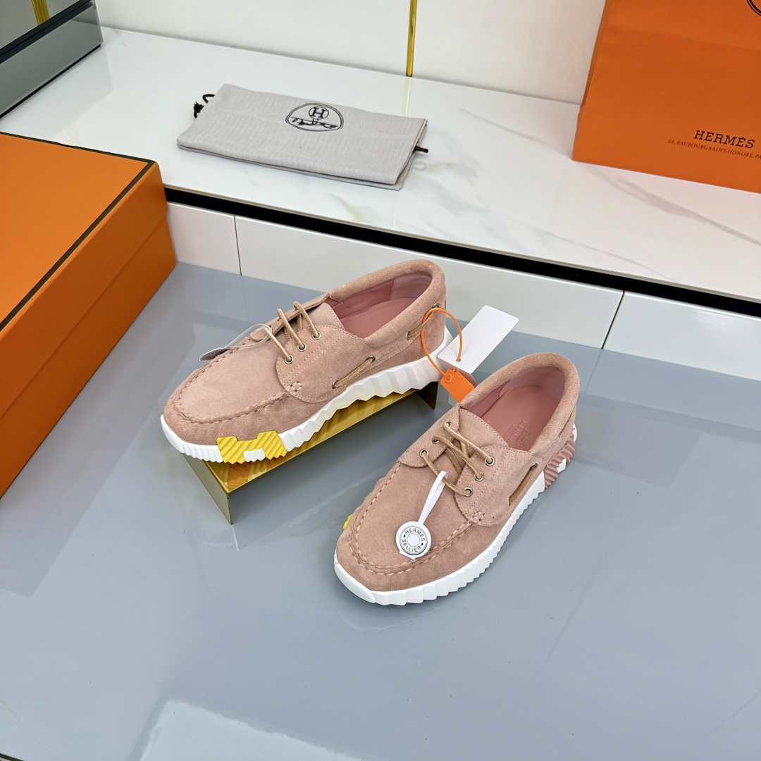 Hermes Loosneaker Suede Leather Sneakers Pink