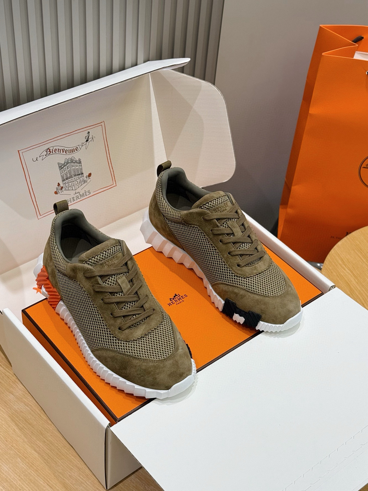 Hermes Bouncing Mesh Sneakers Khaki