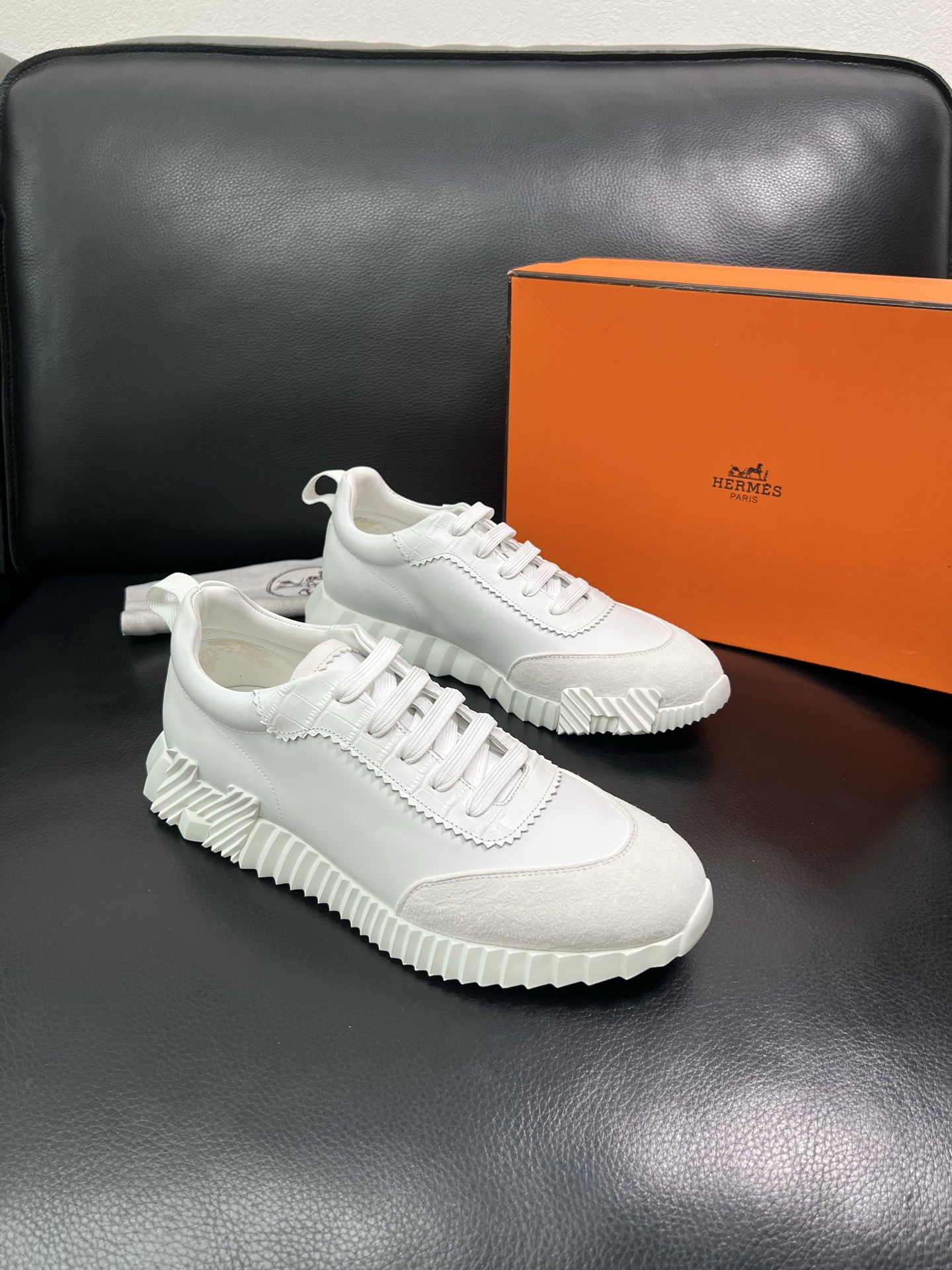 Hermes Leather Low-Top Sneakers White
